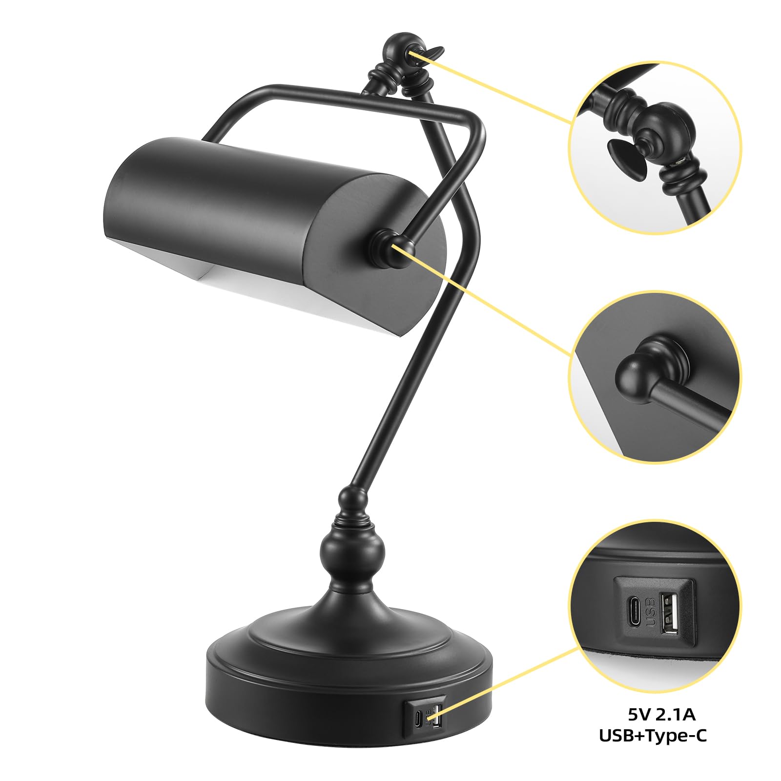Conca Classic Antique Touch Adjustable Led Desk Lamp, Bank Lamp, Piano Lamp, Eye Protection Table Lamp With Output Charging Port