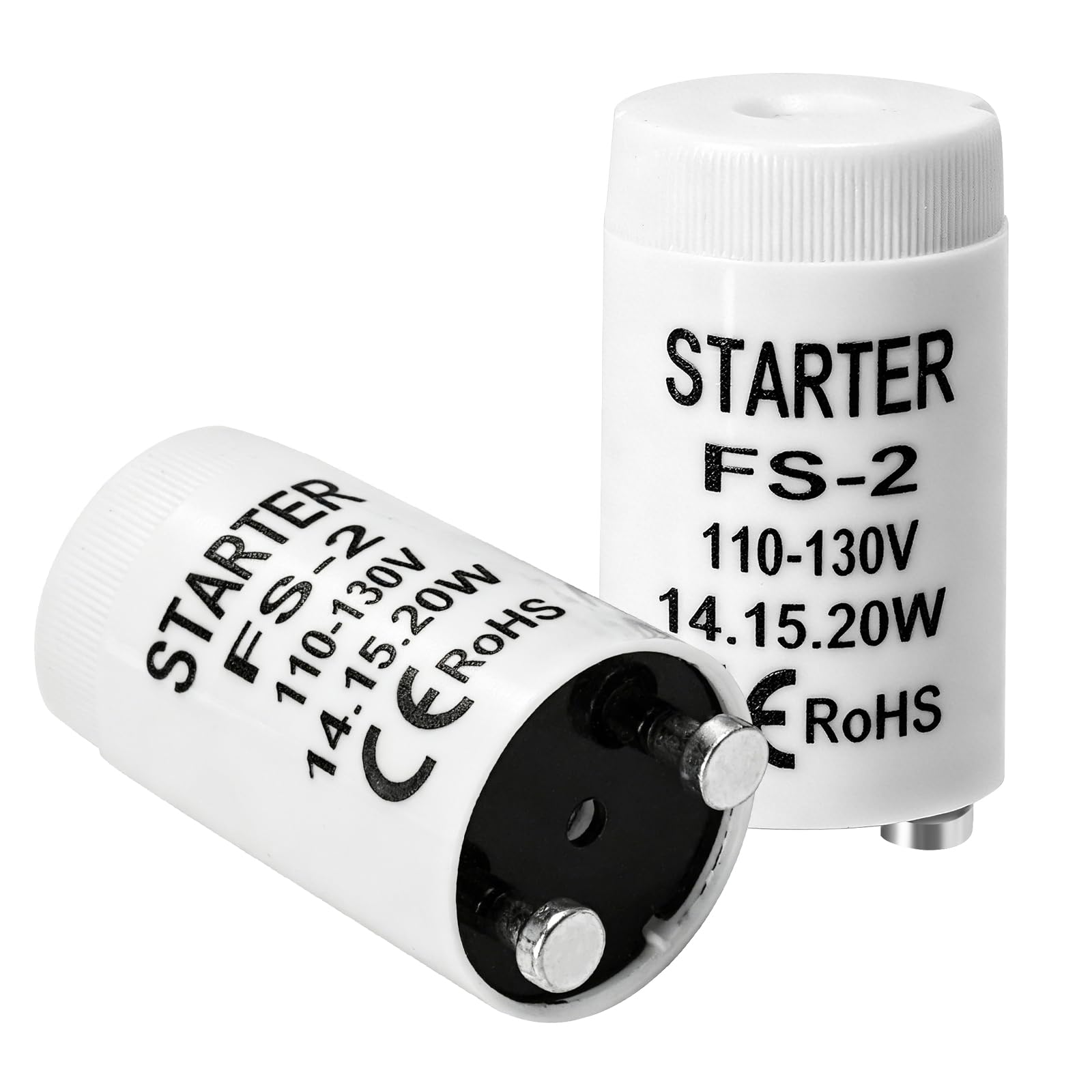 FS-2 Fluorescent Light Starter 2-Pack for 14W 15W 20W Lamps  FS-2 Fluorescent Starter Replacement for Indoor/Outdoor Fixtures  Compatible with GE 12409  Fluorescent Lamp Starter Fs-2