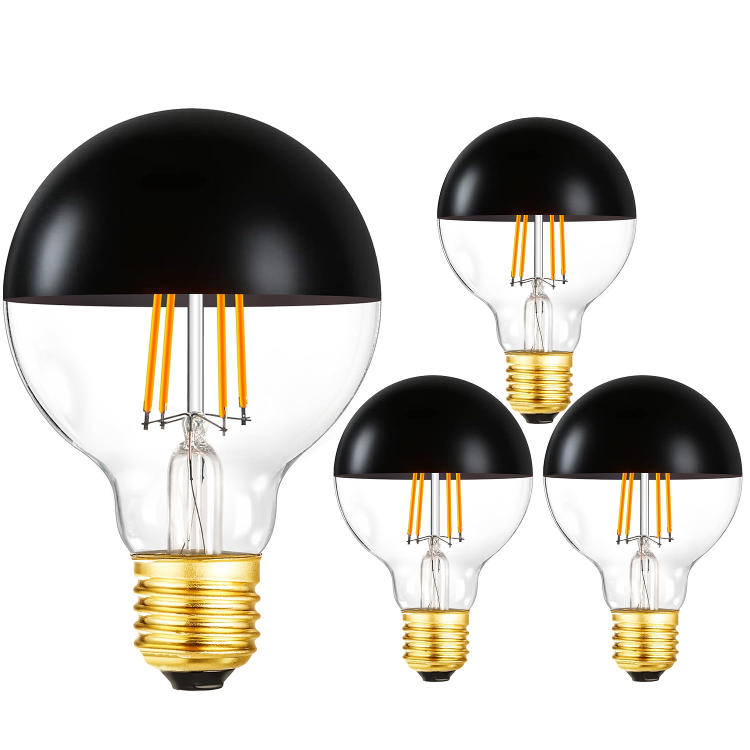 Leools Dimmable Half Black Light Bulb, 6W (60W Eqv.), Anti Glare Led Light Bulbs,2700K Warm White, E26 Silver Dipped Bulb, G25 G