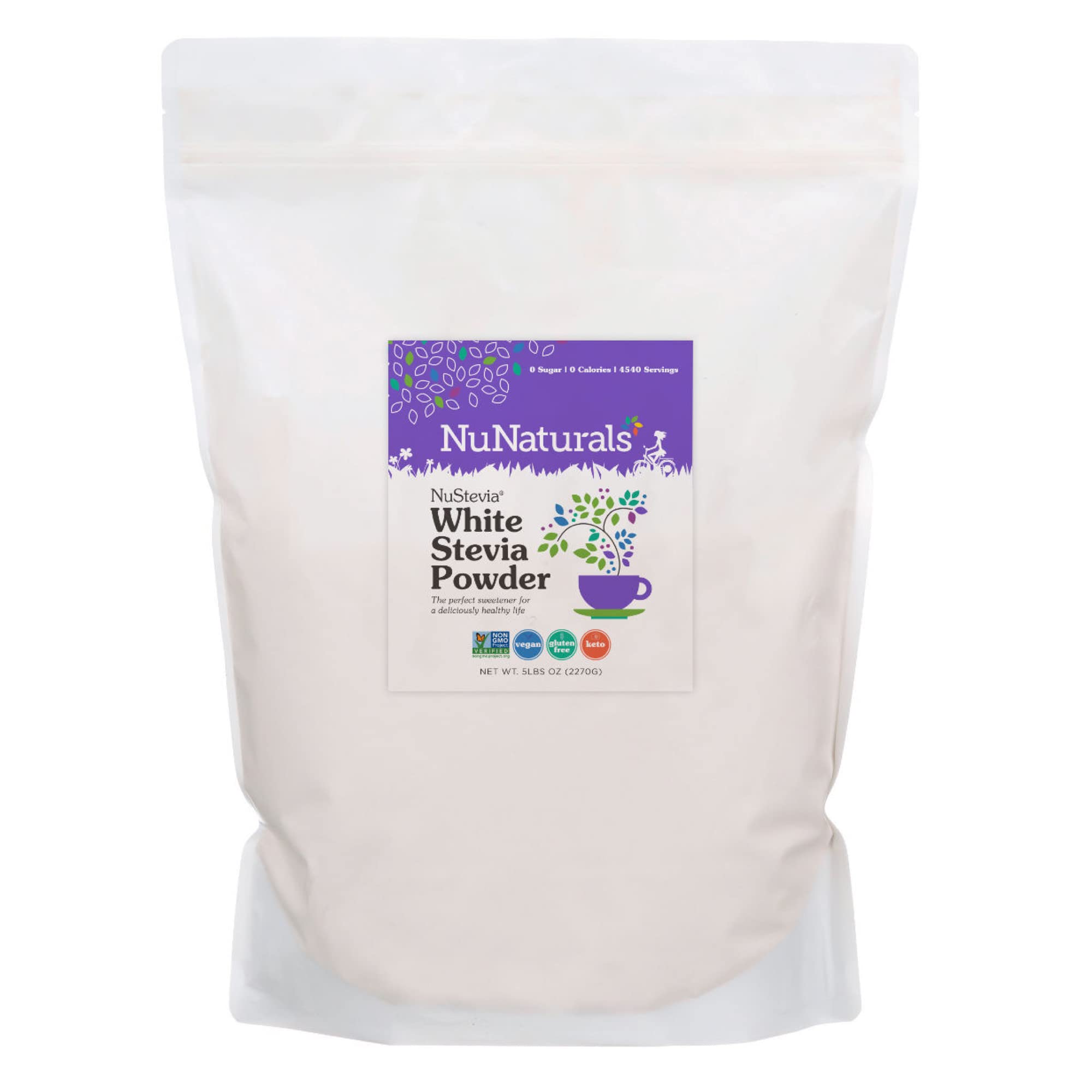 Nunaturals White Stevia Powder, Plant-Based Sugar Substitute, Zero Calorie Sweetener, 5 Lbs