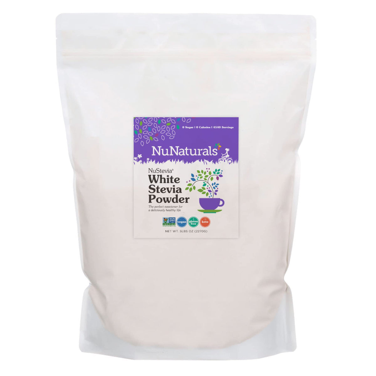 Nunaturals White Stevia Powder, Plant-Based Sugar Substitute, Zero Calorie Sweetener, 5 Lbs