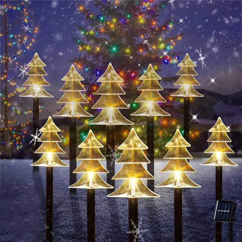 ILLUMINEW Outdoor Christmas Pathway Lights, Set of 10, Solar LED, Waterproof, Warm White, Model 01