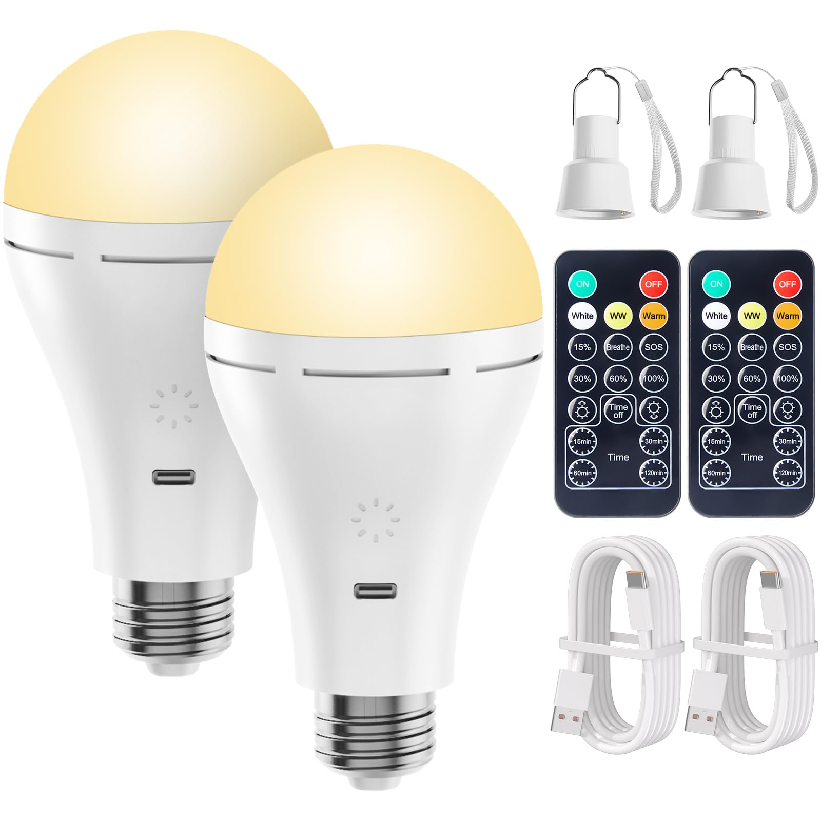 Brightown Usb Rechargeable Light Bulb With Remote And Timer, Battery Emergency Light Bulbs For Home Power Outage, Hanging Led Li