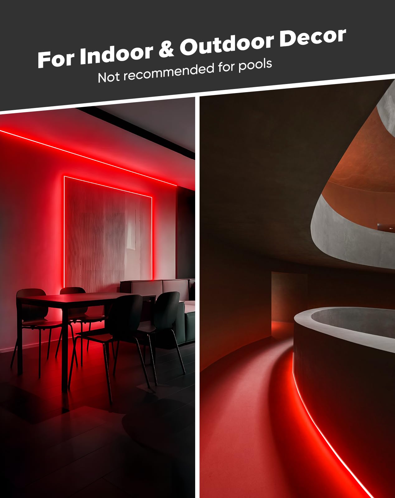 Shine Decor Cob Led Rope Light Ac 120V  800Lm Ultra Bright  Ip65 Waterproof Cold-Resistant Etl Neon Strip  No Driver Tape Lighting For Home Commercial 10X4.5Mm  Red  16.4Ft