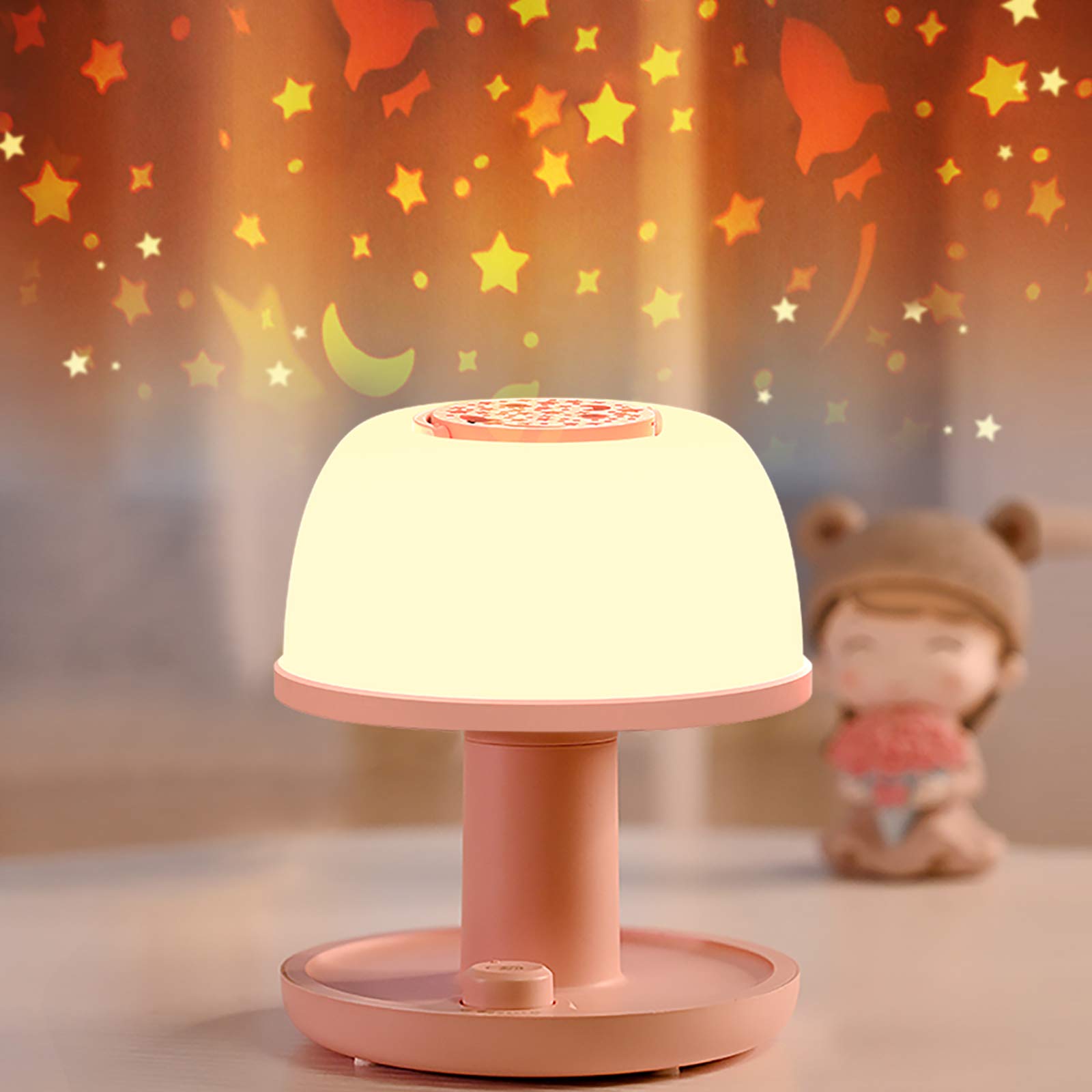 Licklip Pink Dimmable Led Toddler Night Light With Star Projector & Timer - Rechargeable Portable Lamp