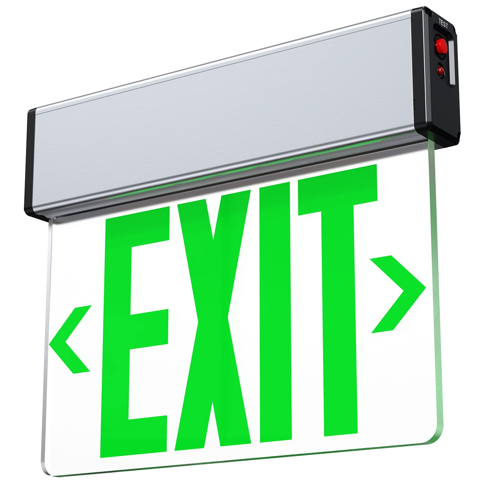 Led Edge Lit Exit Sign Aluminum Housing Ac 120-347V Emergency Exit Light With Battery Backup Single Sided Acrylic Clear Panel Commercial Exit Signs, Top/Side/Wall Mount, Ul Certified (1 Pack, Green)