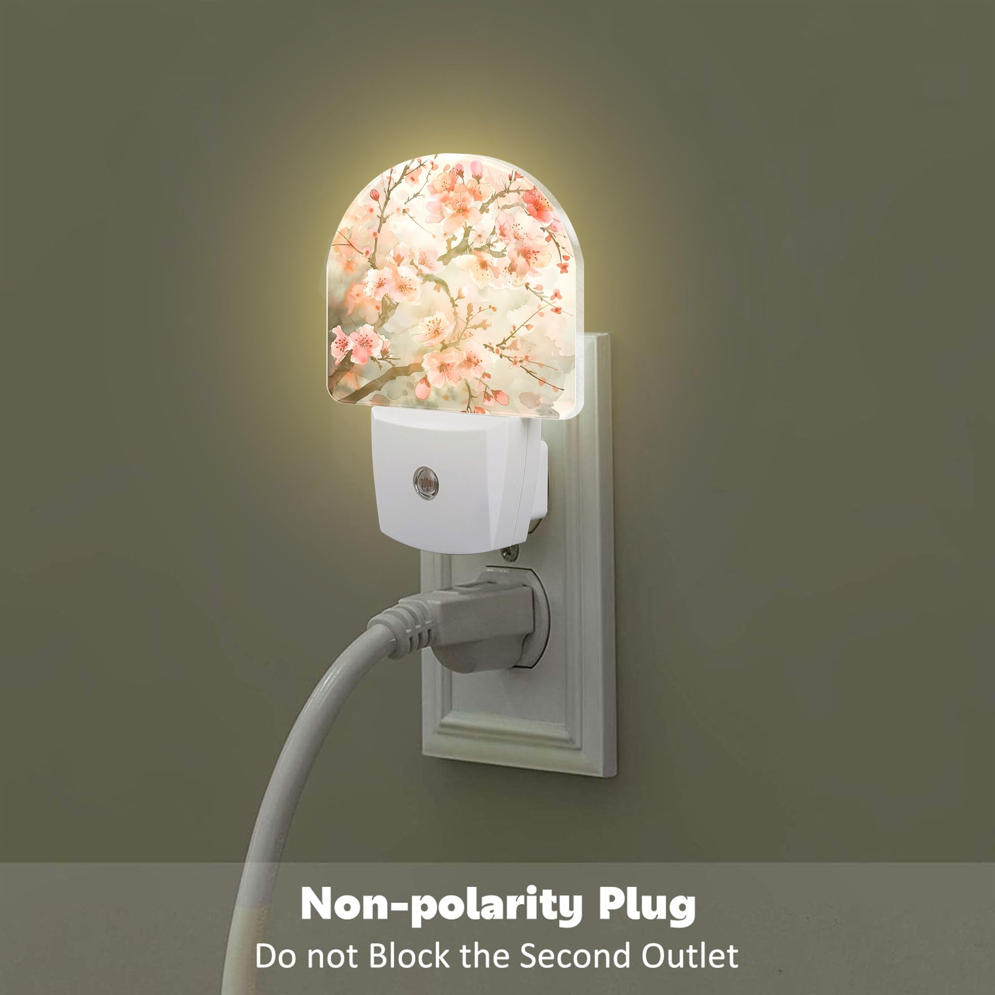 Sndheke Cherry Blossom Tree Night Light Plug Into Wall,Pink Watercolor Cherry Blossom Flowers Dusk To Dawn Night Light Plug In,0