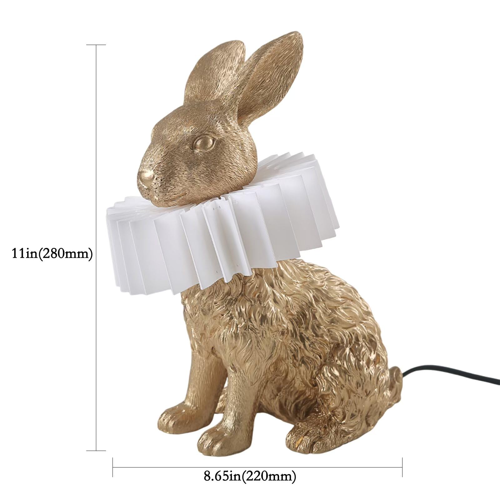LAZHUG Scarf Rabbit Table Lamp, Resin Gold Bunny Lamp with White Pleated Shade, USB Plug, Energy-Efficient, Gold Sitting