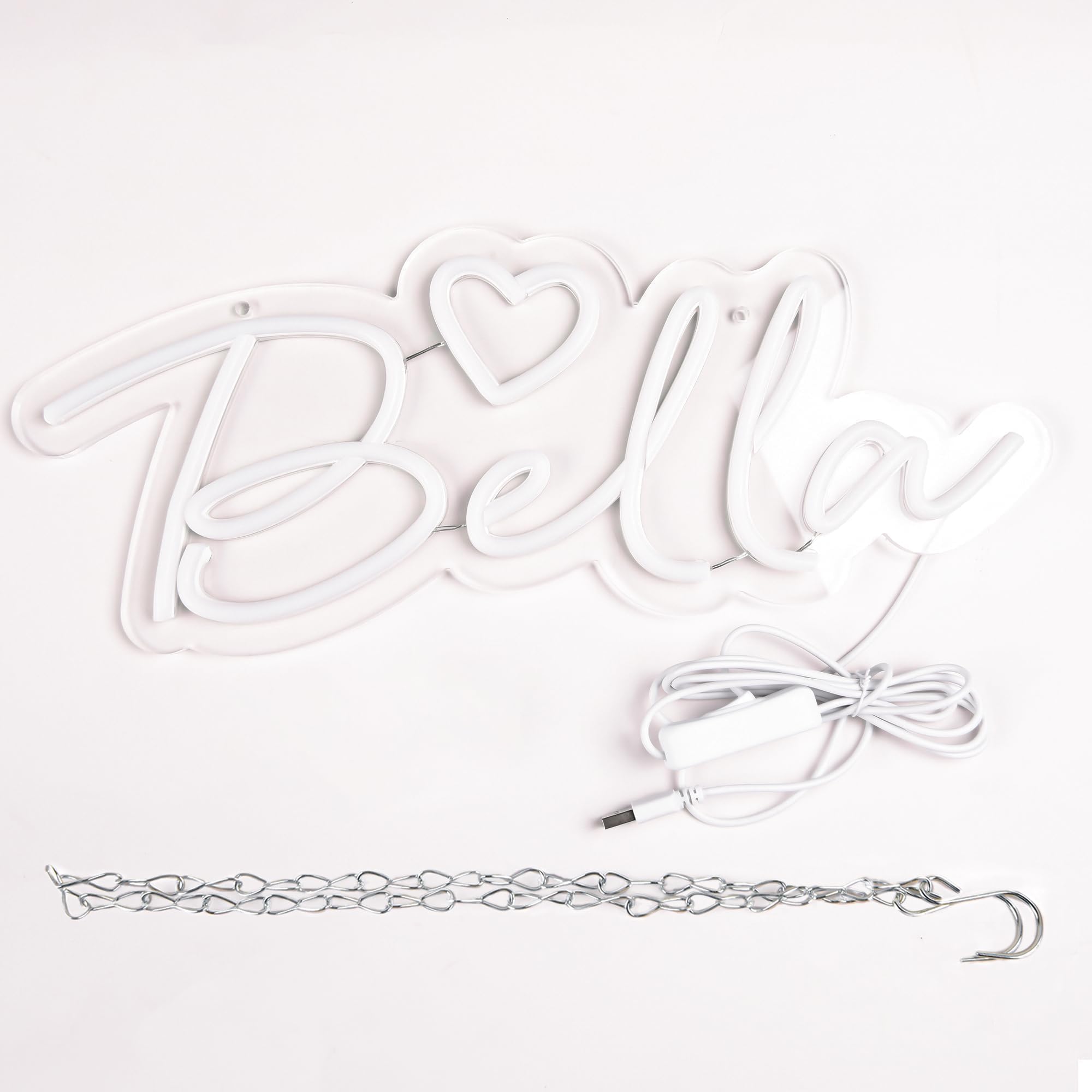 attneon Large Bella Neon Sign for Wall Decor, LED Customizable Light, 16.1x6.5 inches, Acrylic, Model JTLD500