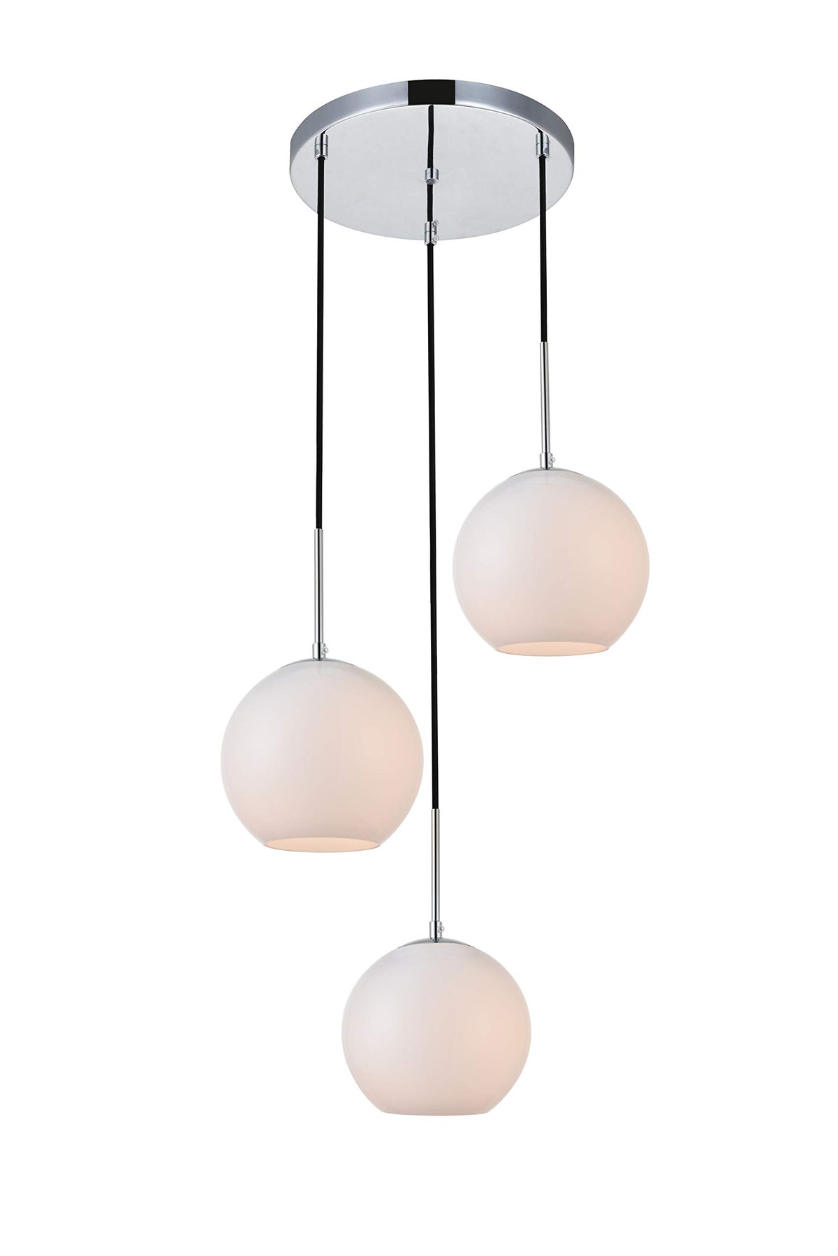 Elegant Lighting Baxter 3 Lights Chrome Pendant With Frosted White Glass
