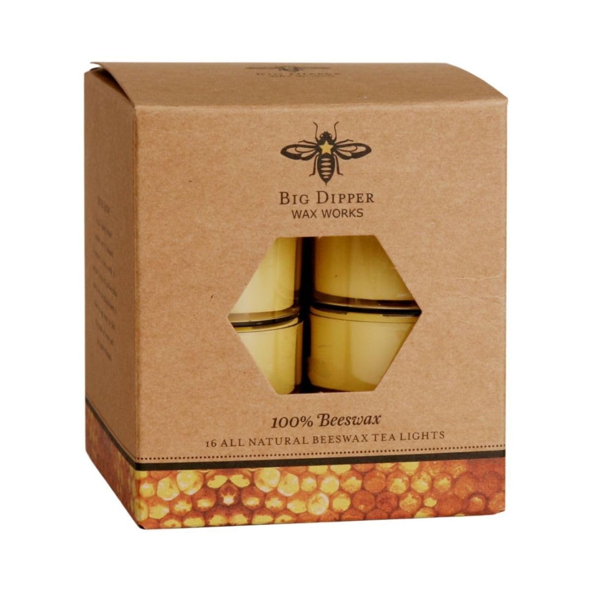 Big Dipper Wax Works 100% Pure Beeswax Tealight Candles - 16 Pack, Natural Unscented Tea Lights, Clean-Burning, Hand-Dipped, Lea