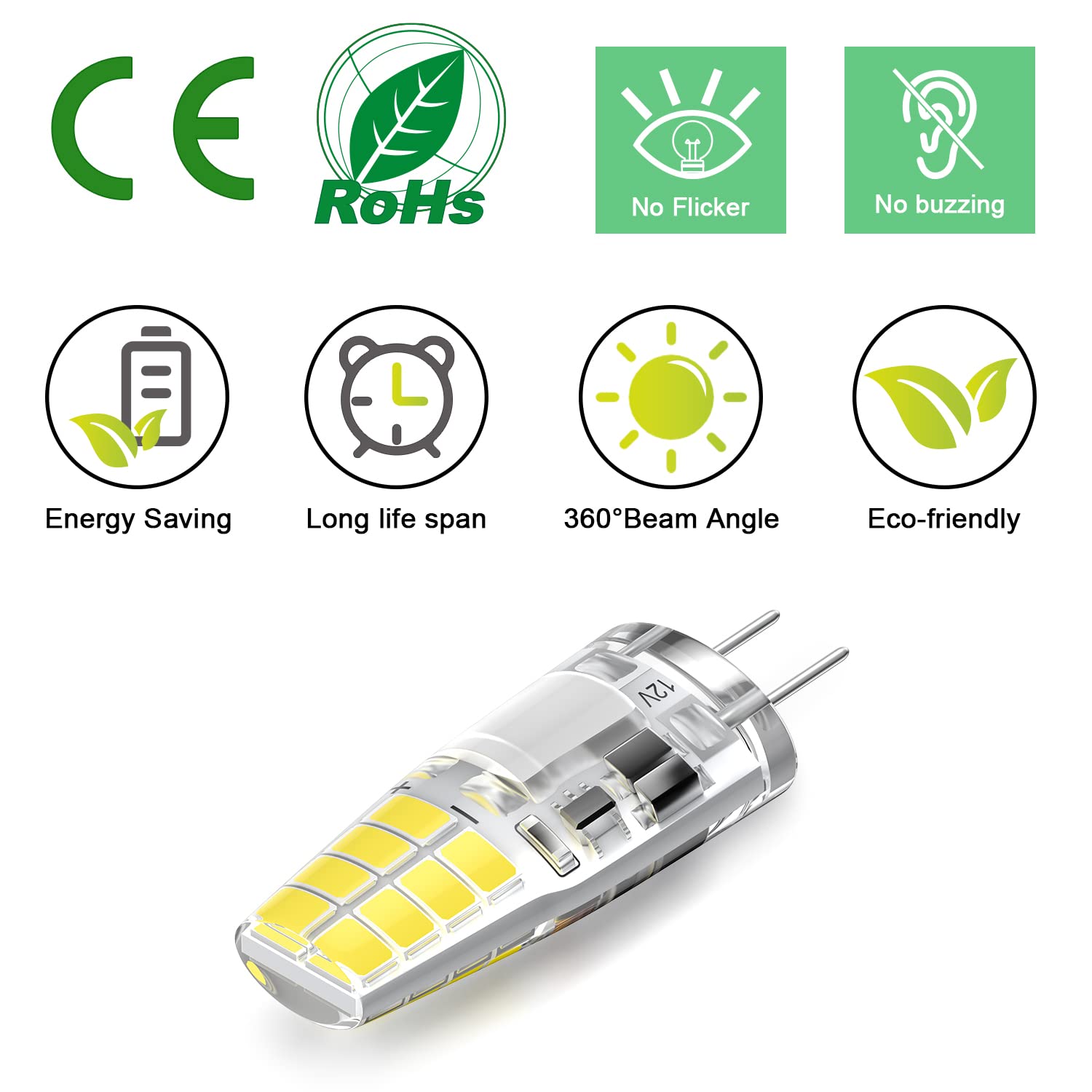 TAIYALOO G4 LED Bulb 3W Daylight White Bi-Pin T3 JC 12V AC/DC Replacement 10 Pack