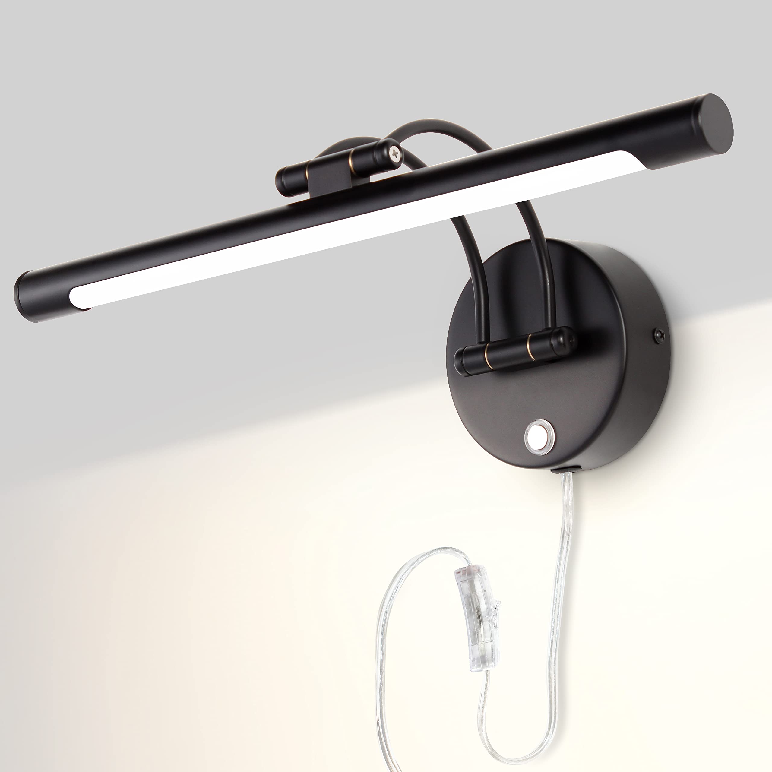 Mantolite Led Dimmable Bathroom Vanity Light Fixture 16Inch Cabinet Picture Wall Lights, Indoor Lightings Wall Sconce With Ajustable Arm Bedside Reading Lamp, Pulg In Display Lamps (Black, 3000K 8W)
