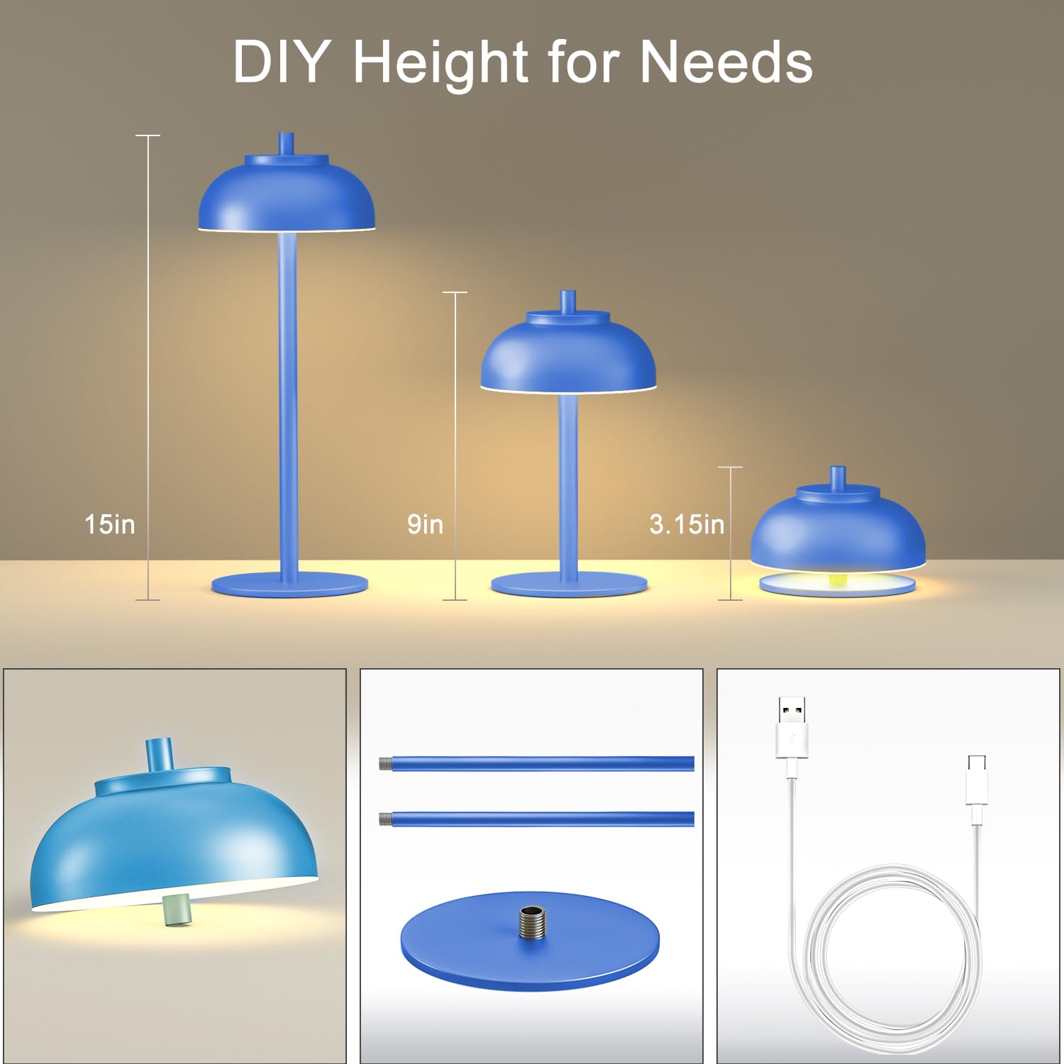 Moragin Blue Table Lamp Set Of 2 Rechargeable Table Lights Battery Operated-Ip65 Waterproof-For Outdoor Patio/Restaurants/Home/Dinner/Table Lighting-Touch Control & Dimmable