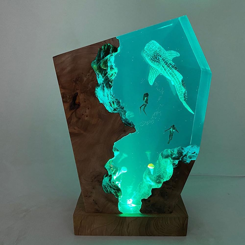 Whale Shark Ocean Resin Lamp  Handmade Wooden Table Resin Night Light  Usb Port Art Ornaments For Home Office Decor  Scuba Diver Gifts For Birthday Holiday  ValentineS Day Gifts For Husband