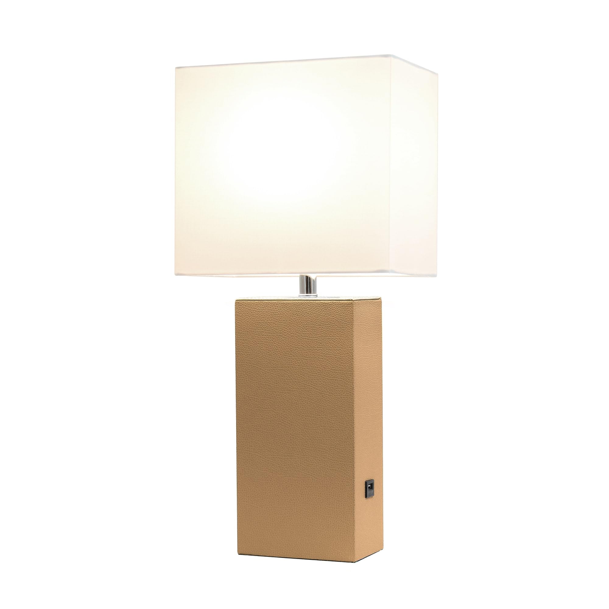Elegant Designs Lt1053-Bge Modern Leather Usb And White Fabric Shade Table Lamp, Beige - (Pack Of 1)