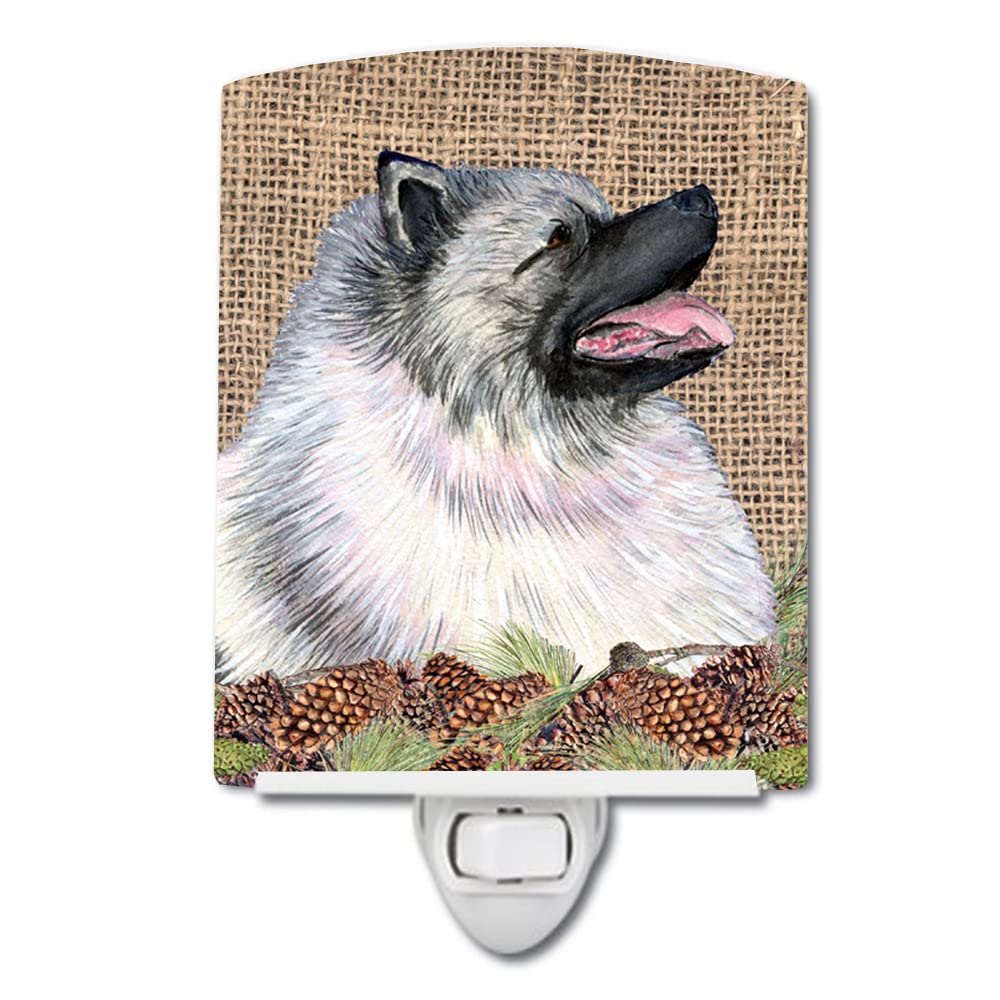 Carolines Treasures Ceramic Night Light Keeshond Faux Burlap 6x4x3 UL-Certified Ideal for Bedroom Bathroom Nursery