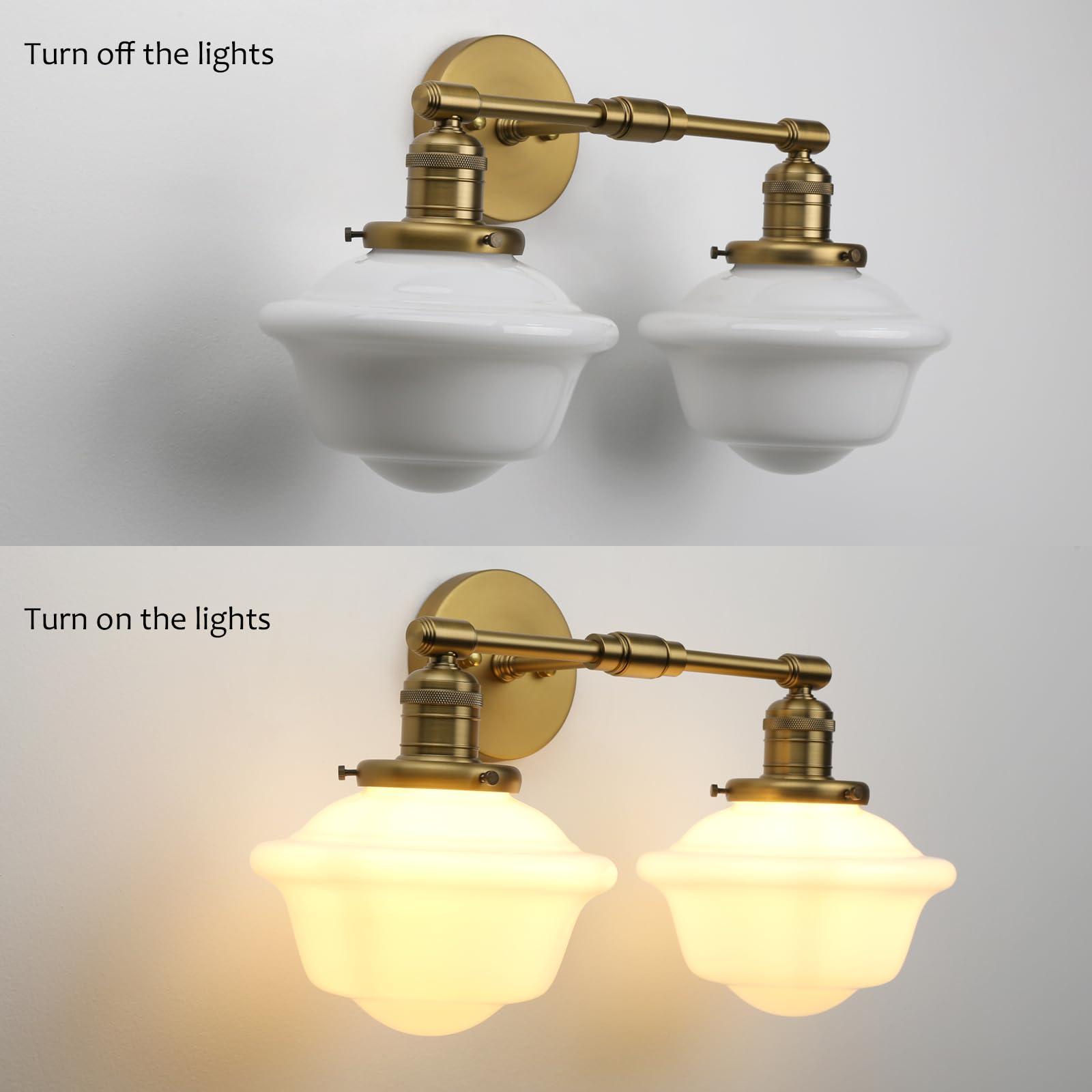 Pathson Wall Sconce Lights, 2-Lights Modern Classic Milk White Glass, Brass, Model XLUS1154D