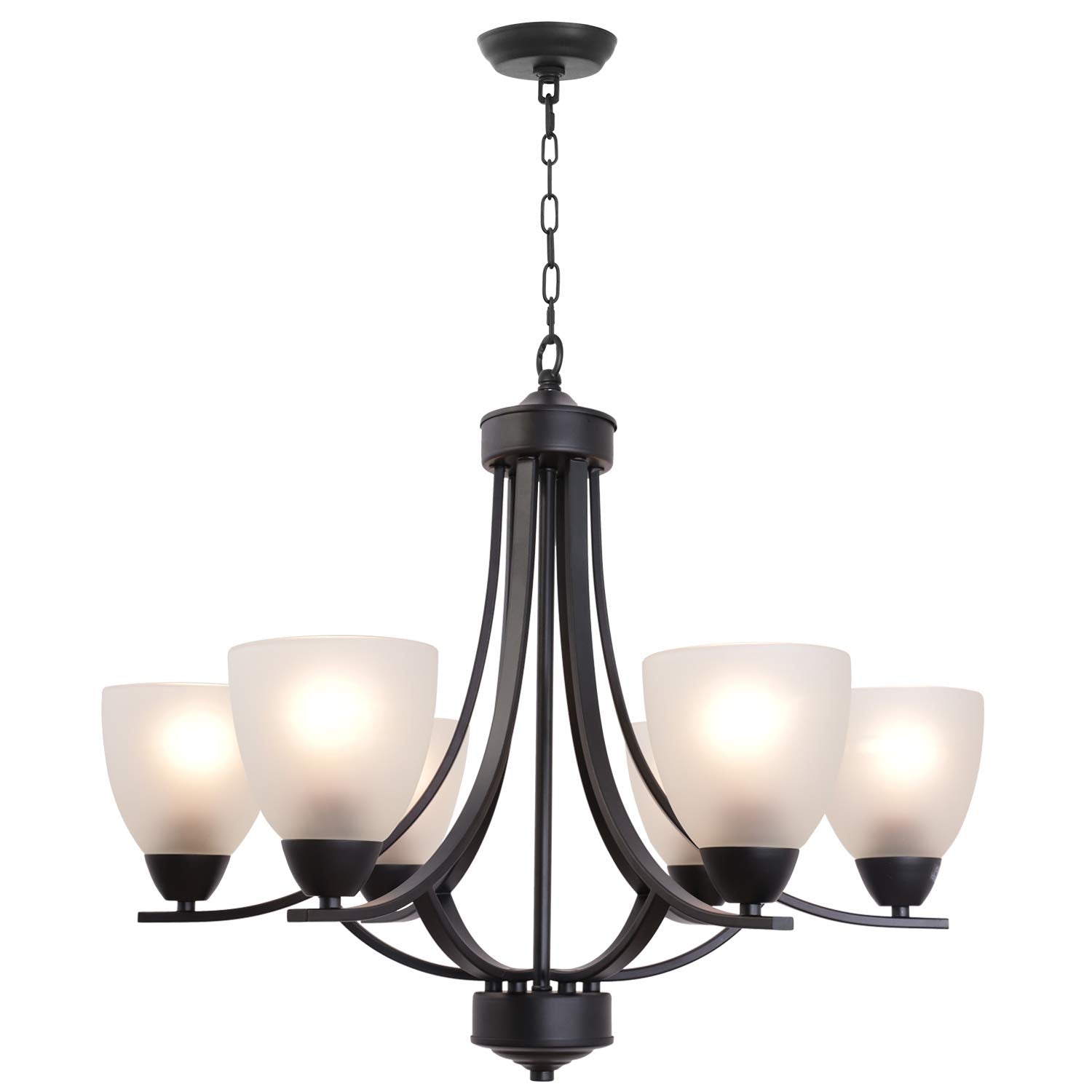 VINLUZ 6 Light Black Contemporary Chandelier Pendant Light, Metal Flush Mount Ceiling Fixture for Dining Room, Model 355-6-11