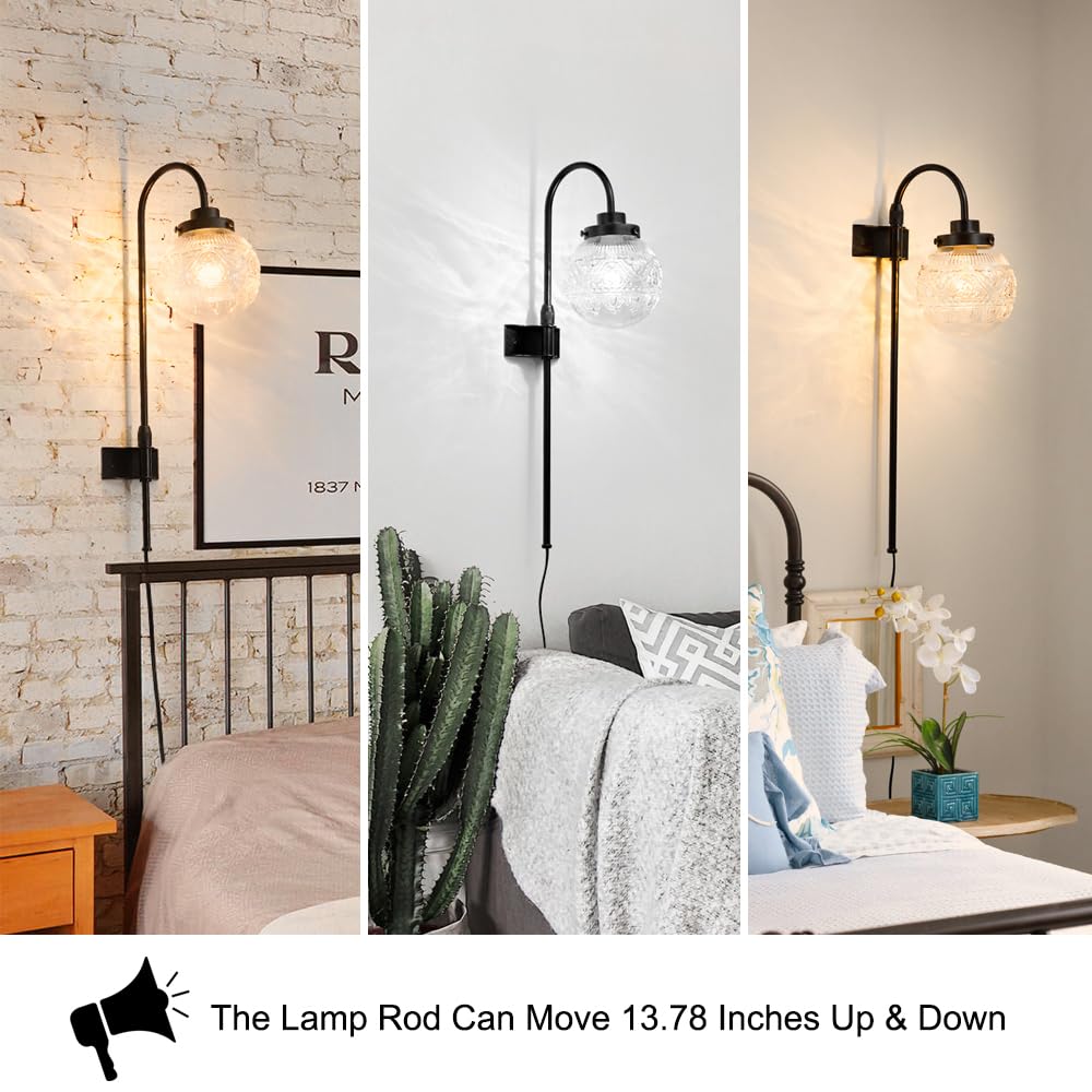 Daunton Wall Sconces Set of 2 - Matte Black, Etched Crystal Glass Shades, Model DX23037W1T-BK-2P-CS