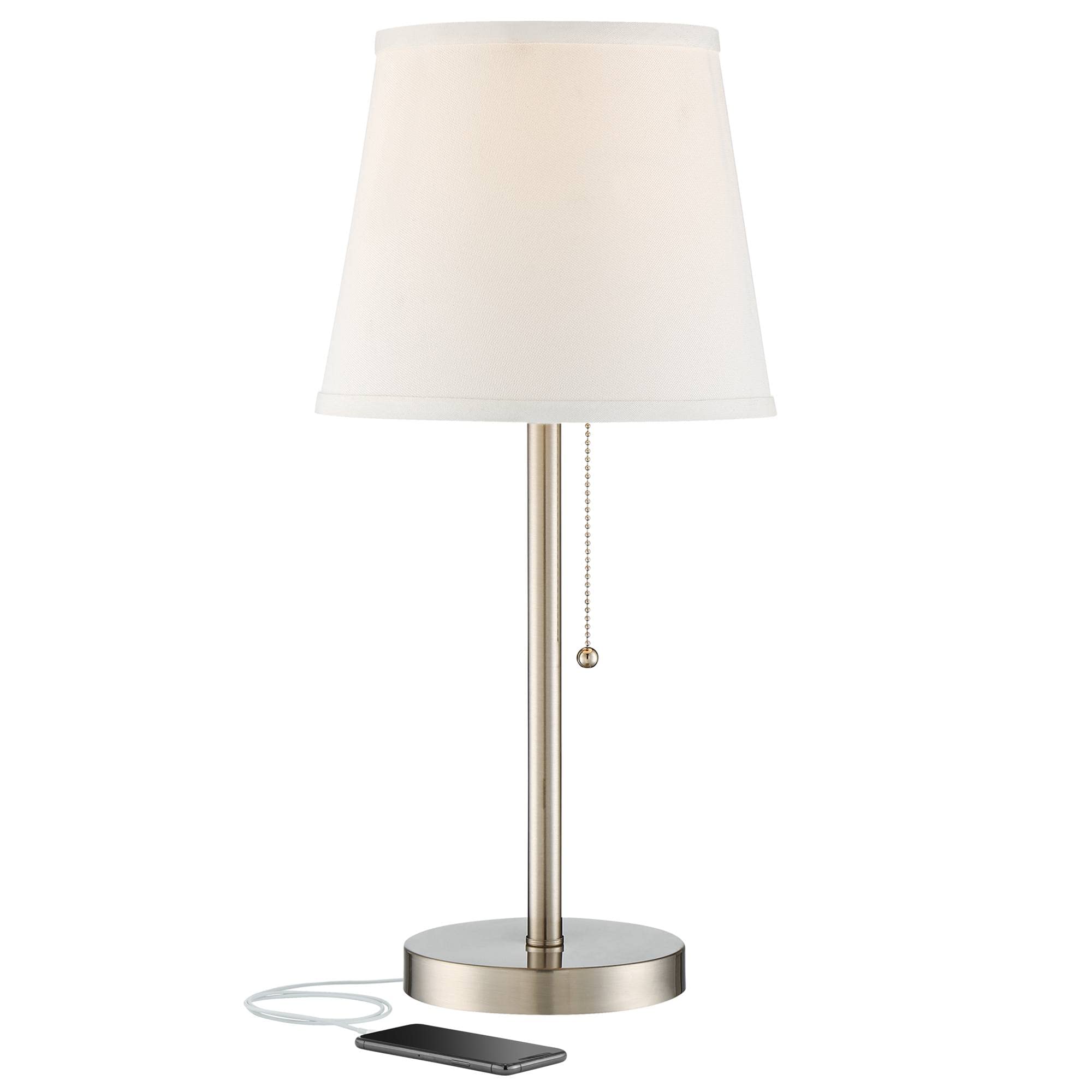 360 Lighting Flesner Modern Accent Table Lamp With Hotel Style Usb And Ac Power Outlet In Base 20'' High Brushed Nickel White Em
