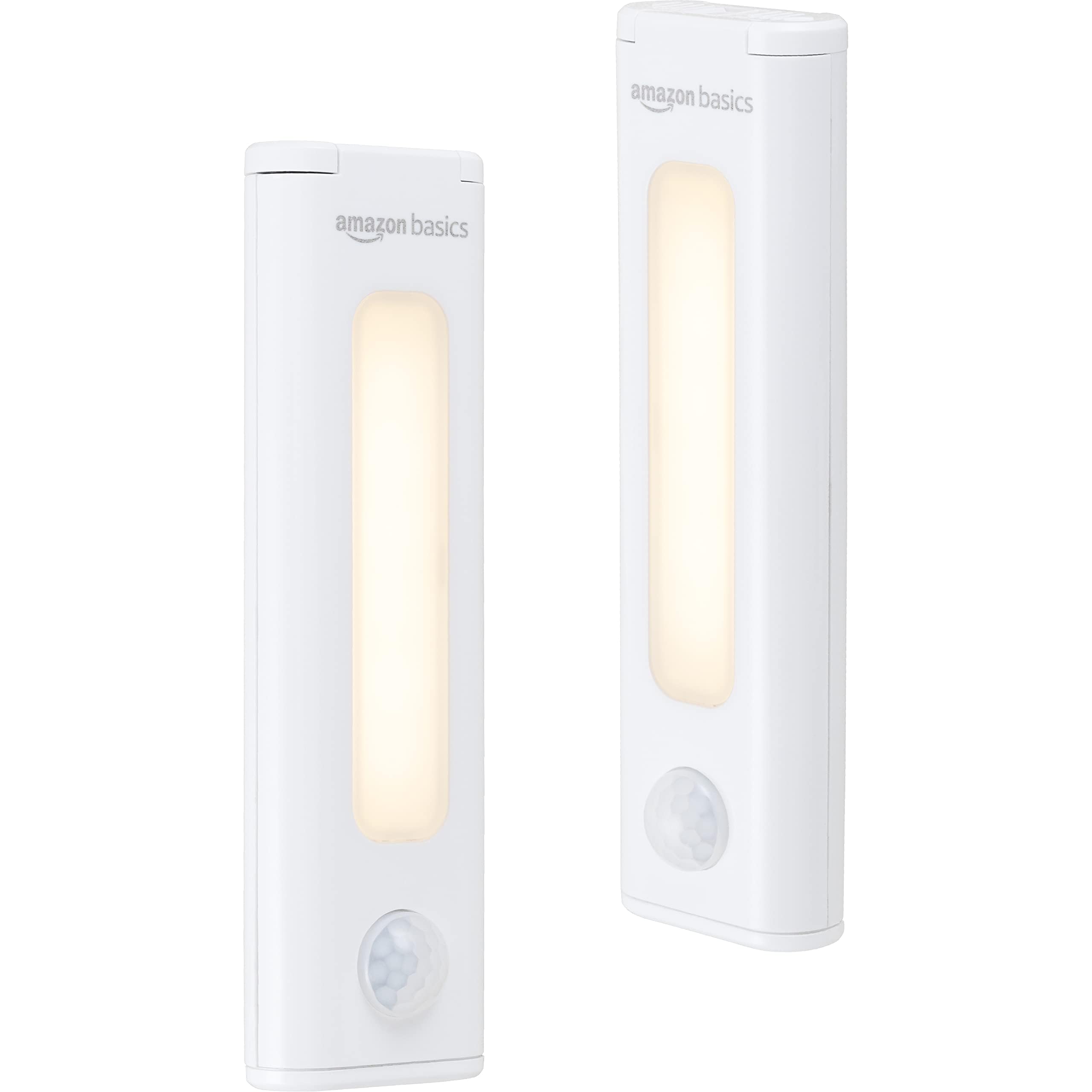 large online retailer Basics Led Stick On Lights, Wireless Motion Sensing, 2 Pack, White, Model 59428, Battery Operated, Portable Under Cabinet Lighting