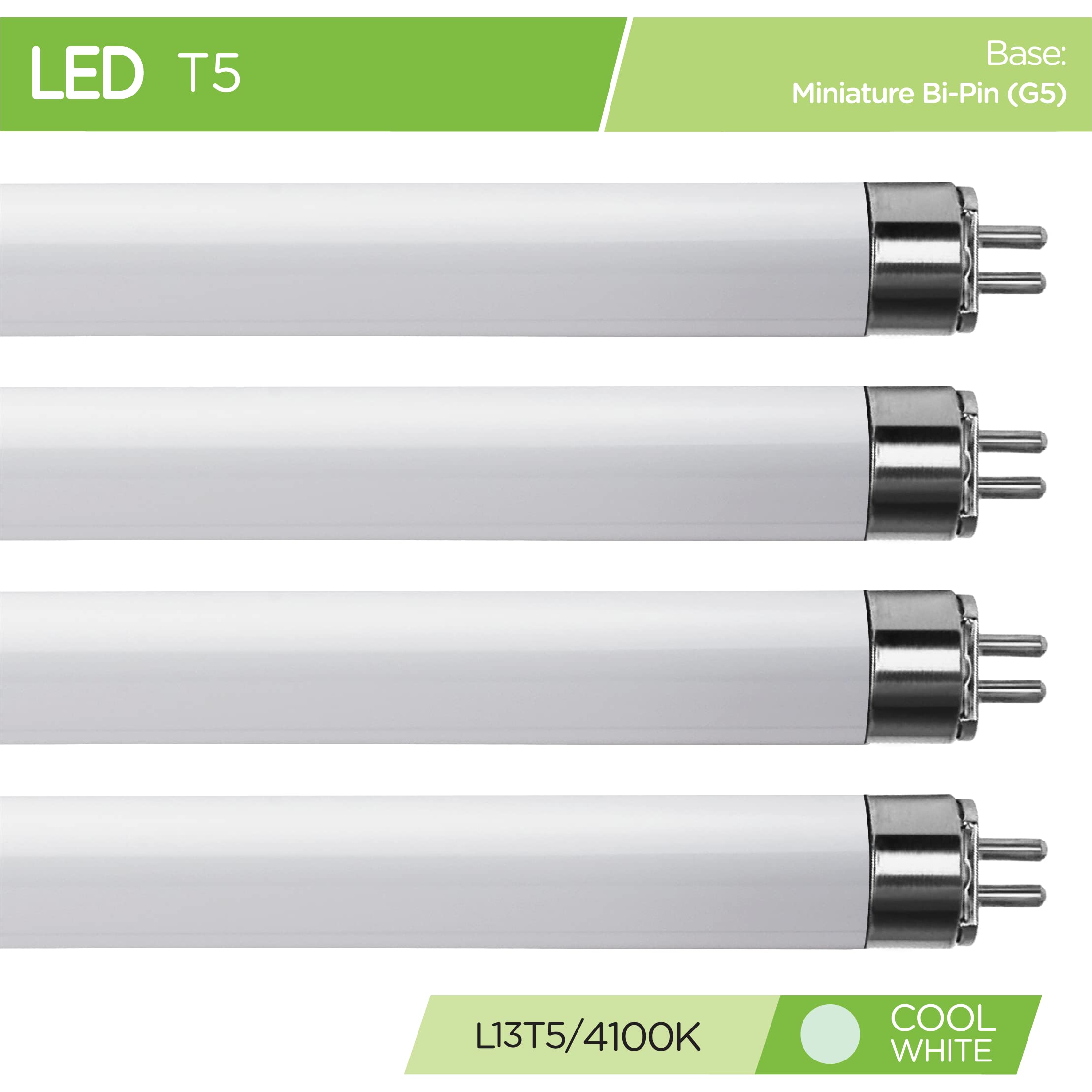 Kor (4 Pack) K22133 - L13T5/41K - Led Tube - 21 Inches Long - 8 Watt (13W Equivalent) - T5 - Mini 2-Pin (G5) - Non-Dimmable - 41