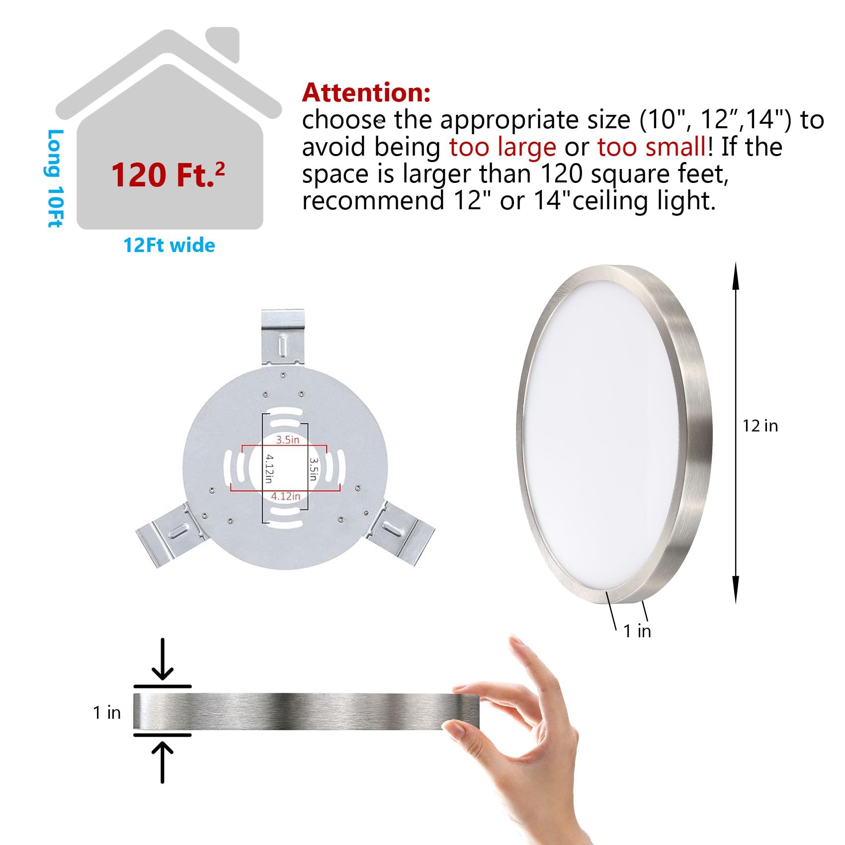 12 Inch Flush Mount Ceiling Light Fixture, Metal And Glass Led Ceiling Light Flush Mount, Slim Dimmable Flush Mount Light For Ki