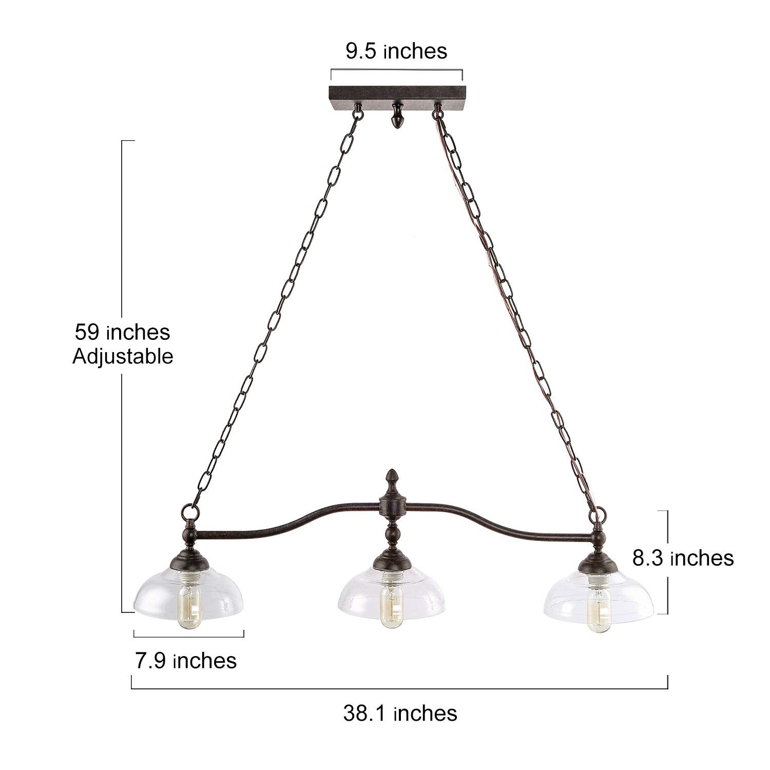 LOG BARN Farmhouse Chandelier, Rustic Black Metal with Clear Glass Shades, Adjustable for Dining Room, Kitchen Island