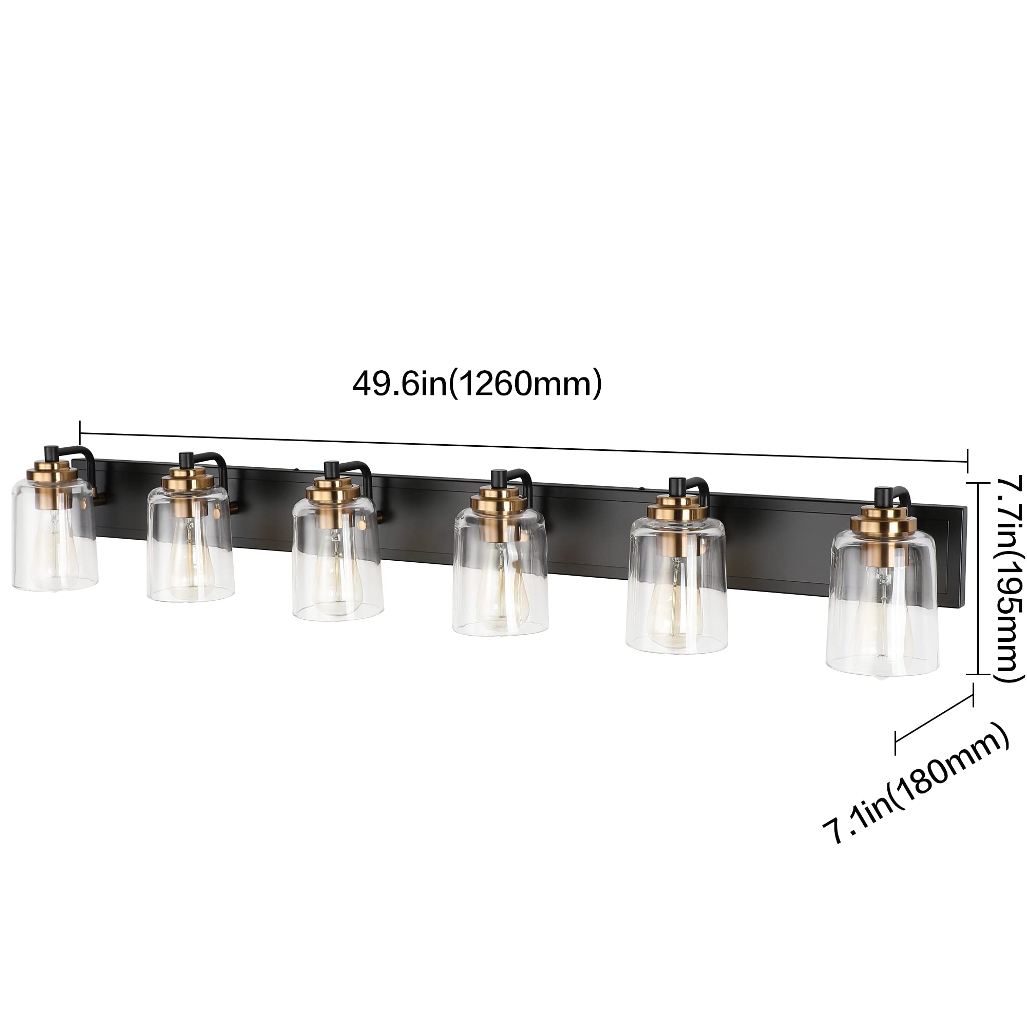 Solfart Bathroom Vanity Light Black And Brass Bathroom Light Fixtures Durable Glass Globe Vintage Stylish Lighting 6 Lights(8580