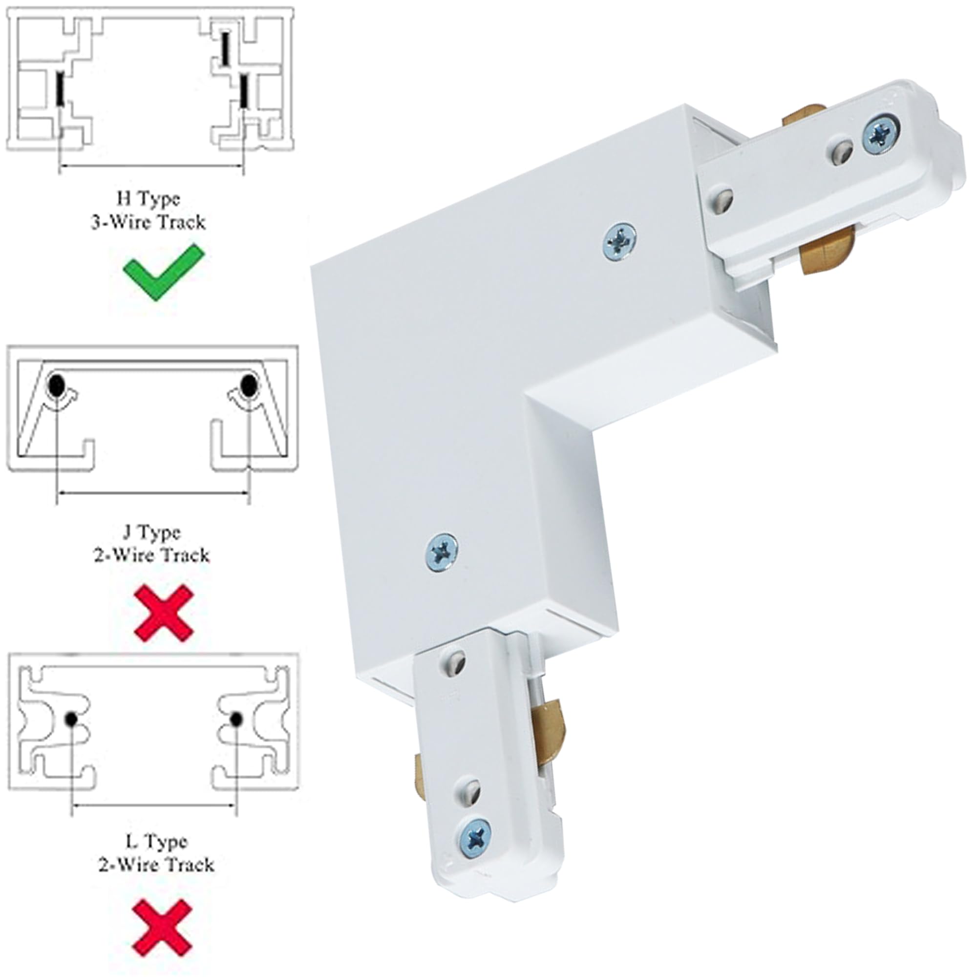 Yuemegou H Track L Connector H Type Single Circuit 3-Wire-1 Track Lighting Accessories For H Track System Track Lighting Kit