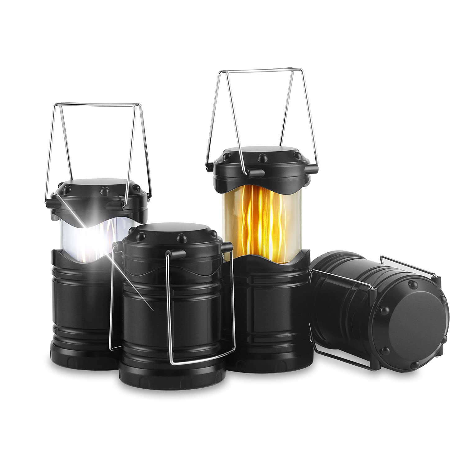 Lichamp LED Camping Lanterns, Collapsible Flameless Candles, Battery Powered, Medium, Black, Model C4BK