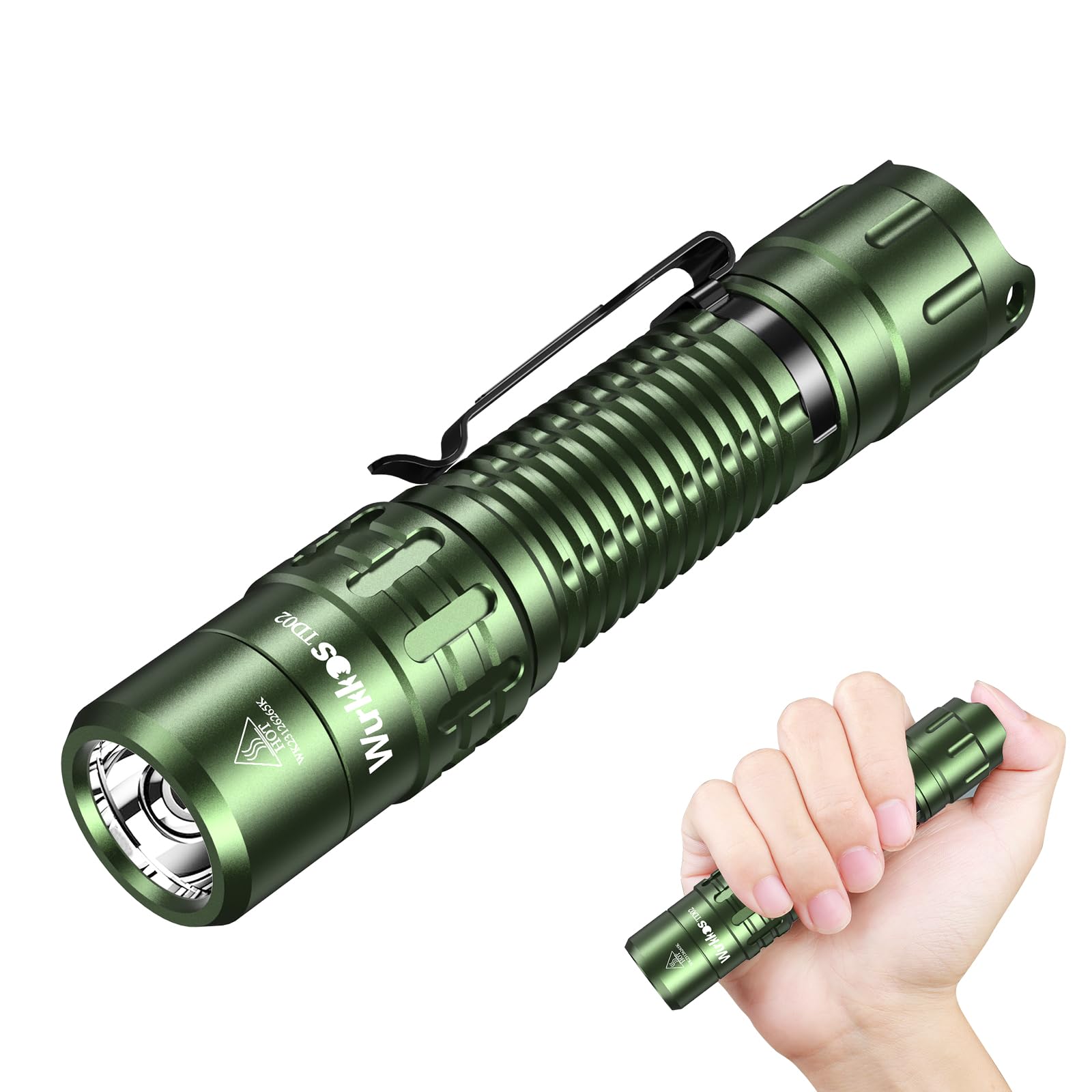 Wurkkos TD02 LED Flashlight, 2000 Lumens, Rechargeable, IP68 Waterproof, Aluminum, Green