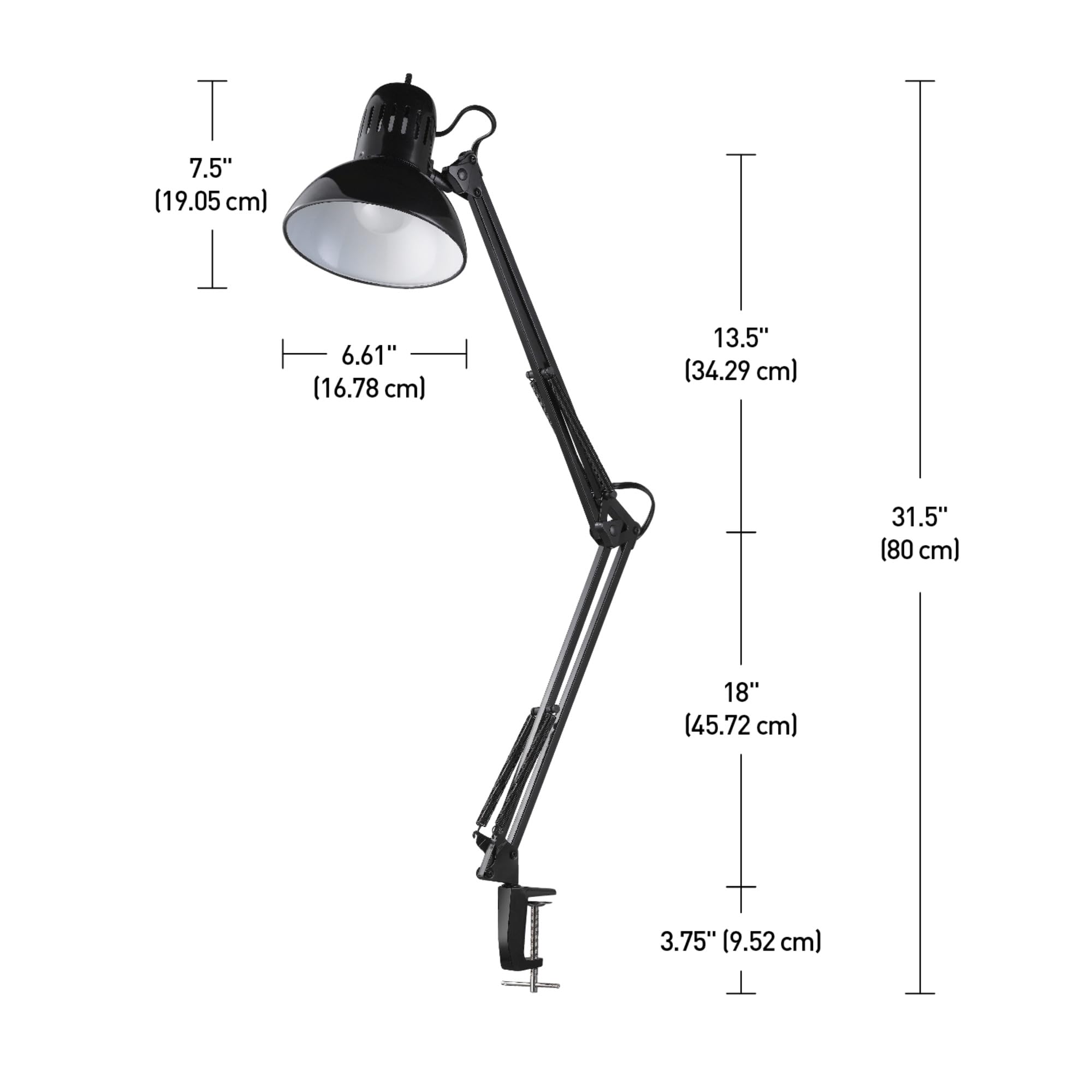 GLOBE Electric 12641 Architect 32 Swing-Arm Clamp-On Lamp, Black Architect, Finish, LED Bulb Included