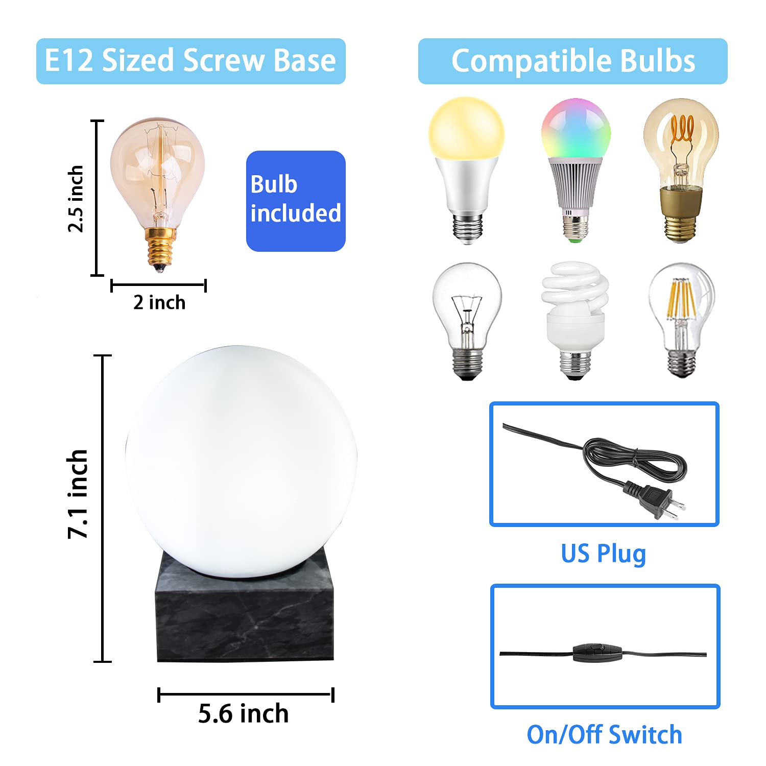 Flornia Globe Ball Lamp Modern Industrial Table Lamp, Unique Bedside Nightstand Desk Lamp With Glass Shade And Solid Wood Base F