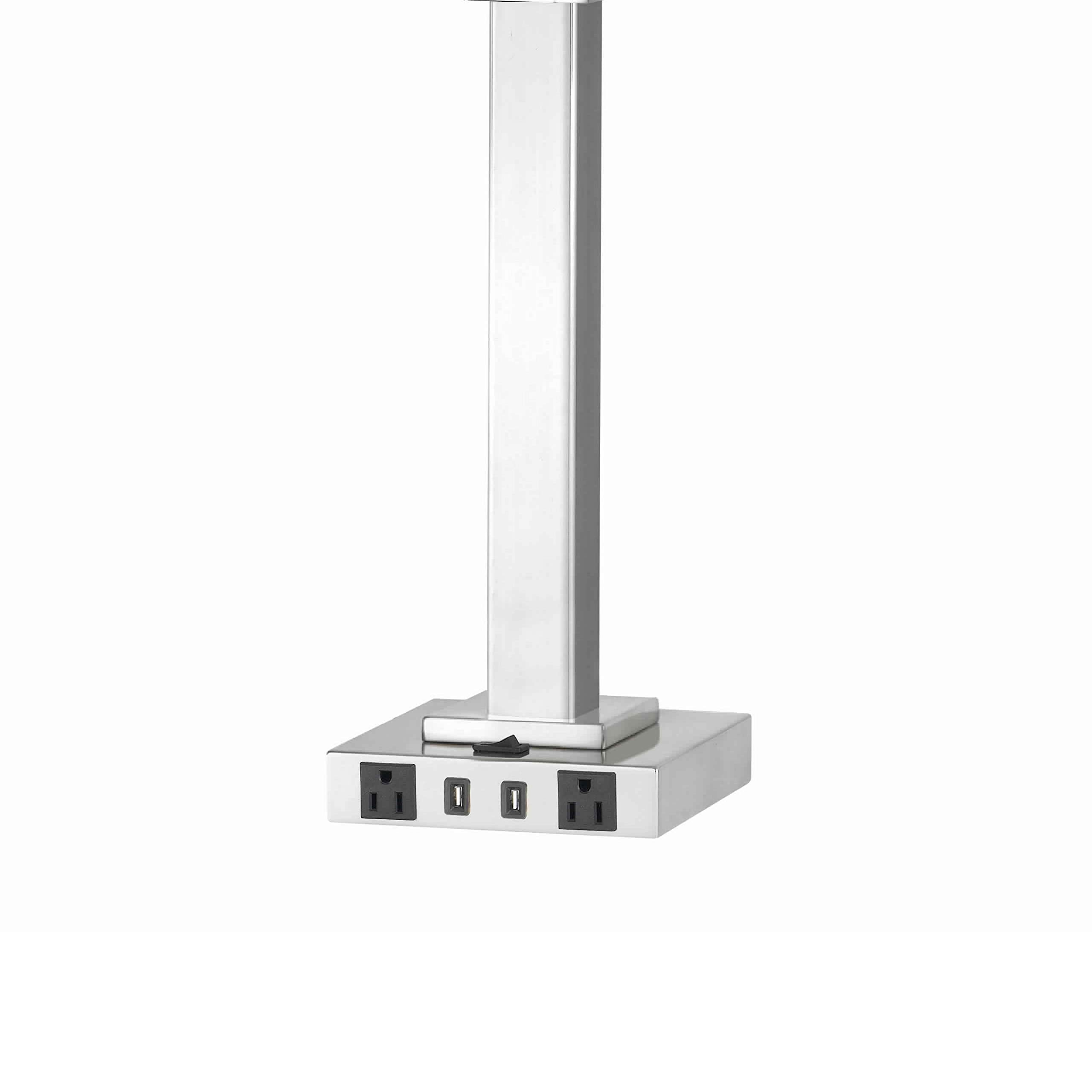 Benzara Trapezoid Shade Table Lamp, Metal Base, 2 USB Ports, White and Chrome, Model BM224678
