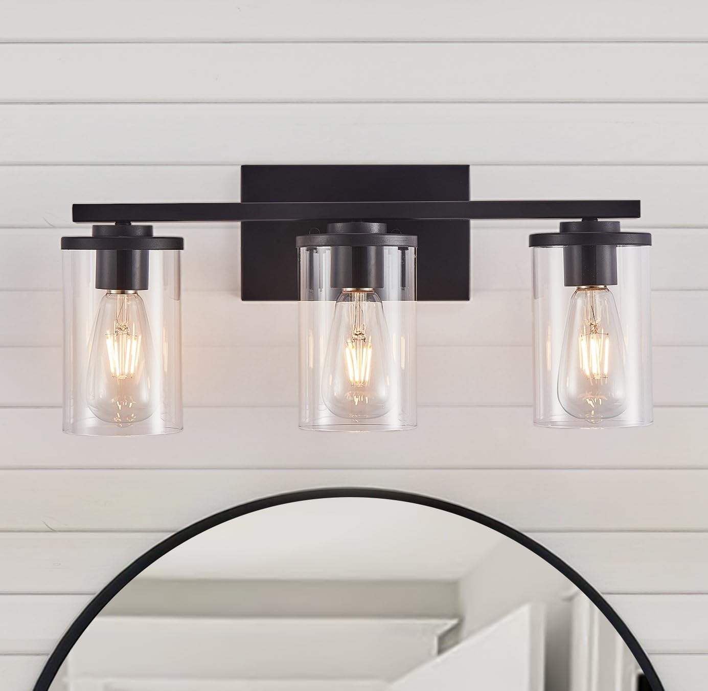 Fabulis Bathroom Vanity Light Fixtures, 3-Light Wall Sconces, Metal, Matte Black, Model B03-054-03-BK