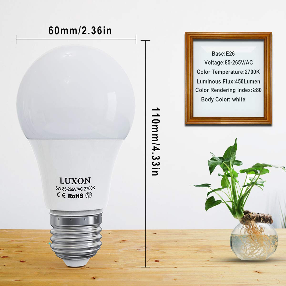 LUXON Motion Sensor Light 5W A19 Smart LED Bulb, Dusk to Dawn, 2700K Warm White, E26 Base, Indoor/Outdoor, 1 Count