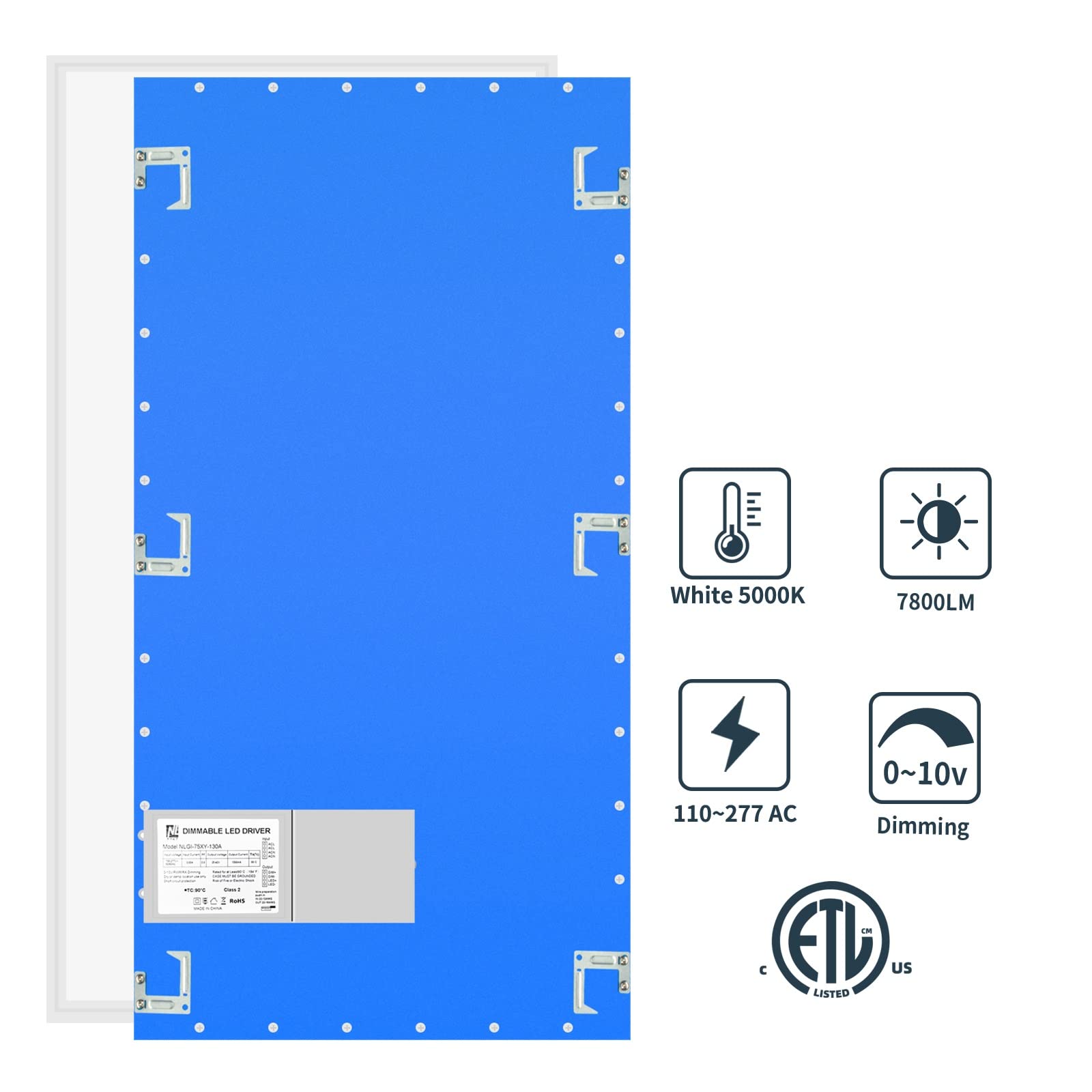 2X4 Led Flat Panel Light,4 Pack,75Watt,0-10V Dimmable,7800 Lumens,5000K Daylight White Color, Drop Ceiling Flat Led Light Panel,