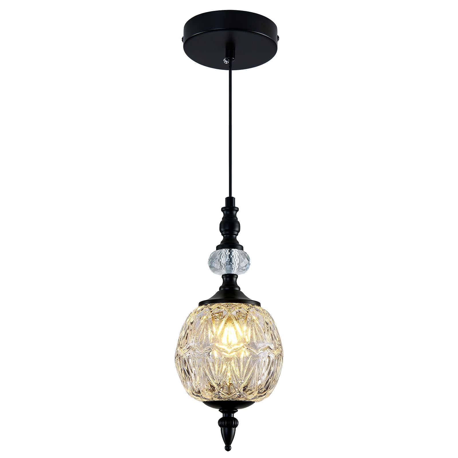 Piepooye Vintage Glass Pendant Light Farmhouse Black Chandelier 4.72 Mini Adjustable Hanging Ceiling Light Fixture for Kitchen I