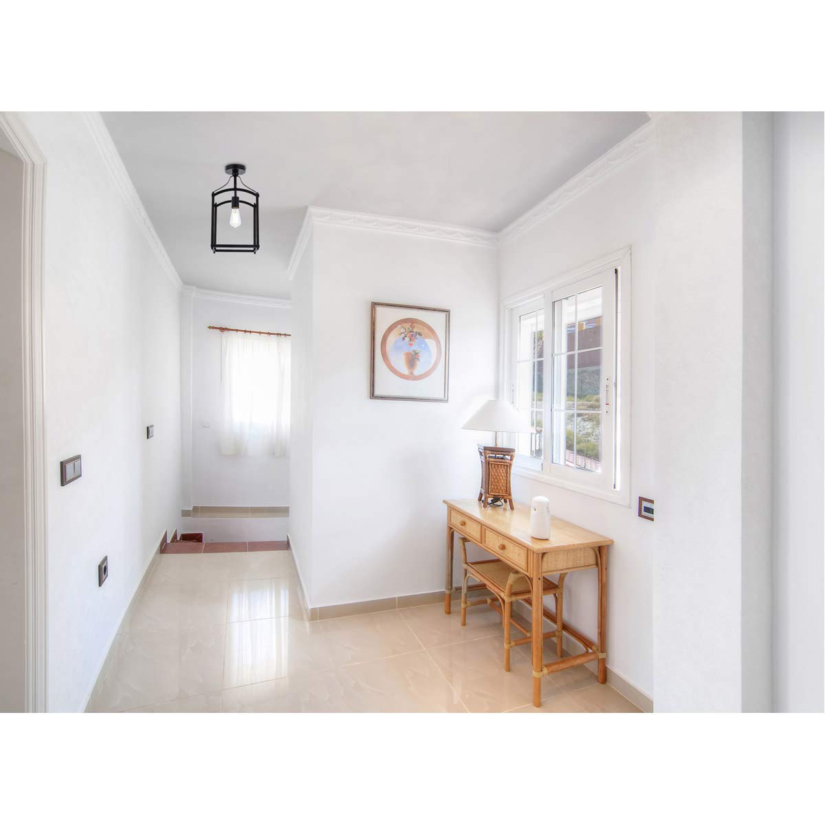 Living District Janet 1-Light Mid-Century Metal Flush Mount in Black