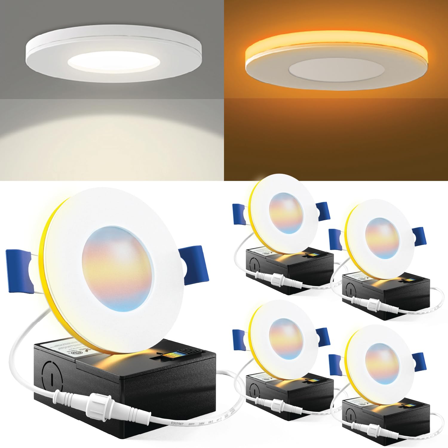 Sunco 3 Inch LED Recessed Slim Down Light for Indoor Ceiling Fixture Home Living Room Bedroom, 6W 500 Lumens, Selectable CCT 270