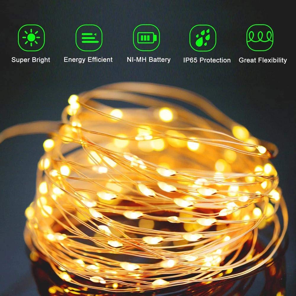 Baisico Waterproof Led String Lights, 2 Pack 20Ft, 60 Warm White Copper Wire Fairy Lights