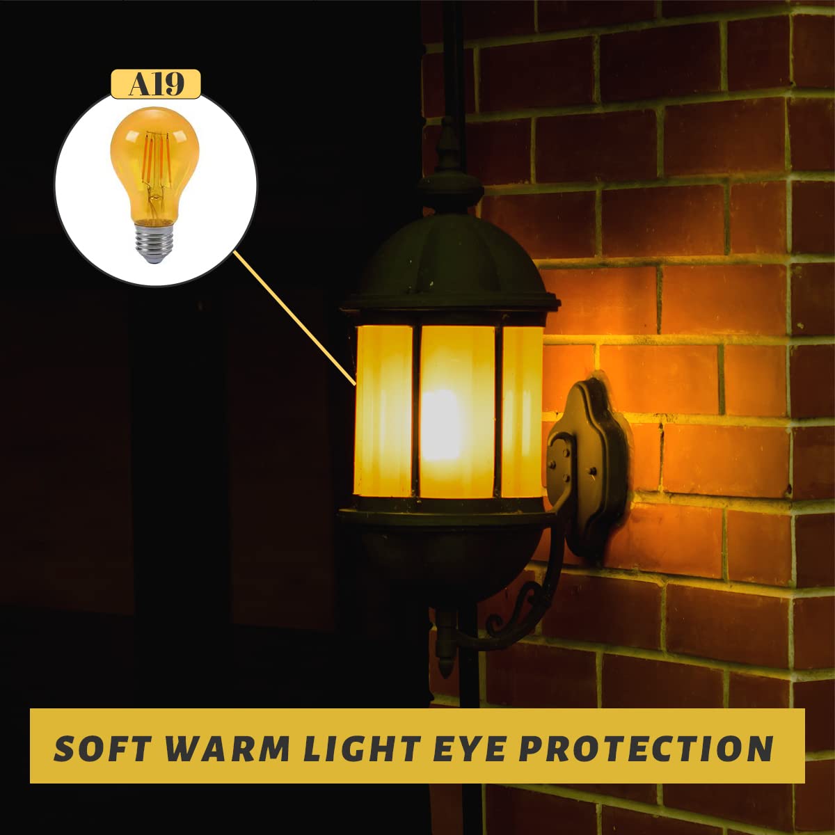 Kinur Led Edison Bulbs, 60 Watt Light Bulbs Replacement 6W 2000K E26 A19 Amber Soft Light Bulbs Warm Light Bulb For Bedroom, Hea
