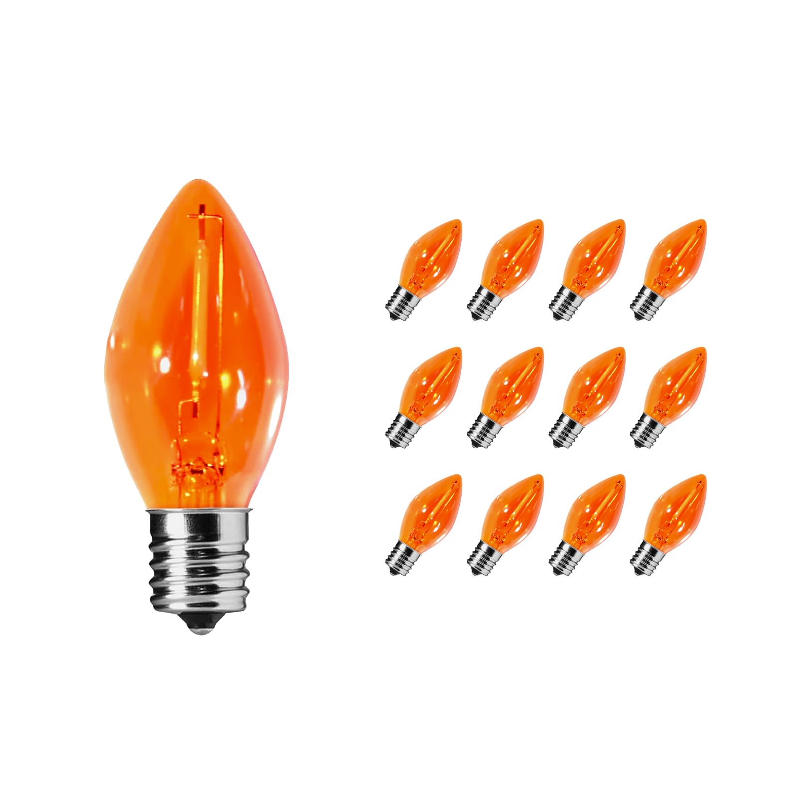 Chyparty 12 Pack C7 Led Replacement Bulbs, Orange Christmas Light Bulbs For Halloween Outdoor String Lights, Patio, Wedding, Par