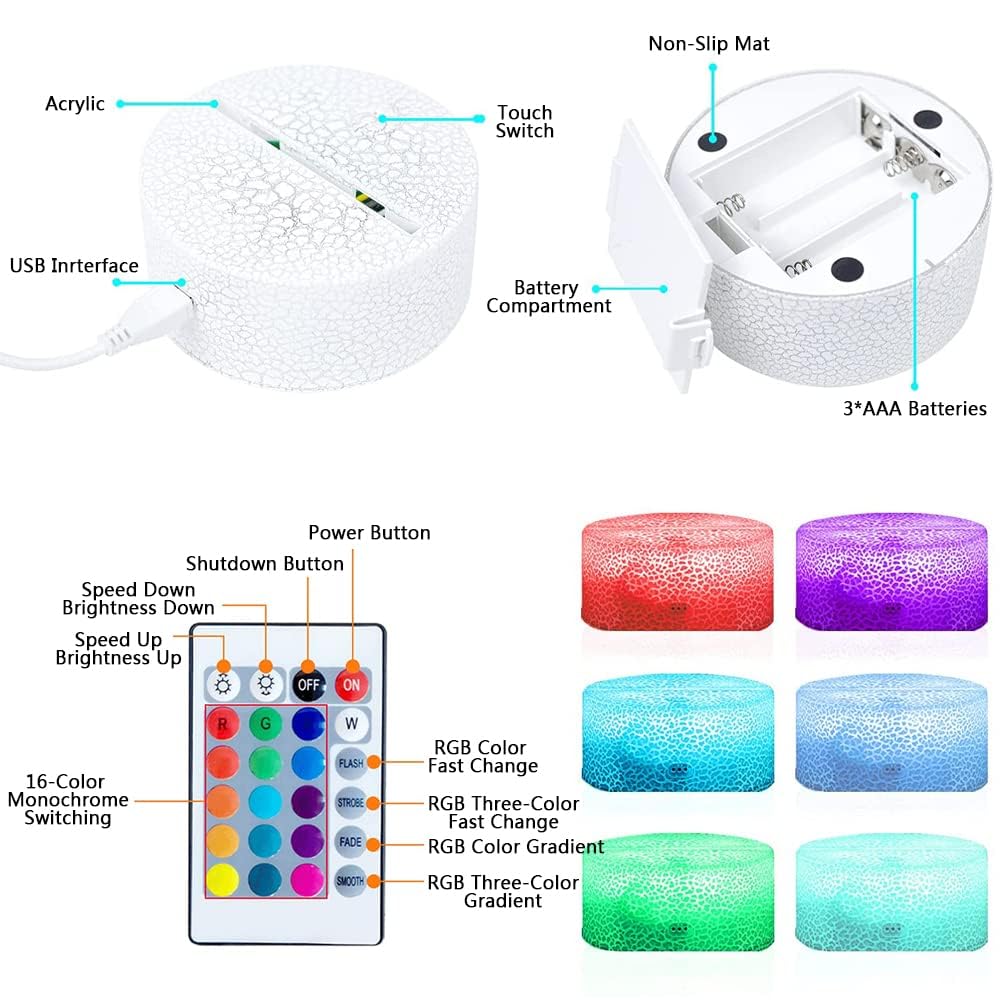 Mzcyfuy 3D Night Light, USB Desk Lamp with Remote, 16 Color Changing, Multicolor, Model ZRKJ01, Home Decor Gift for Kids