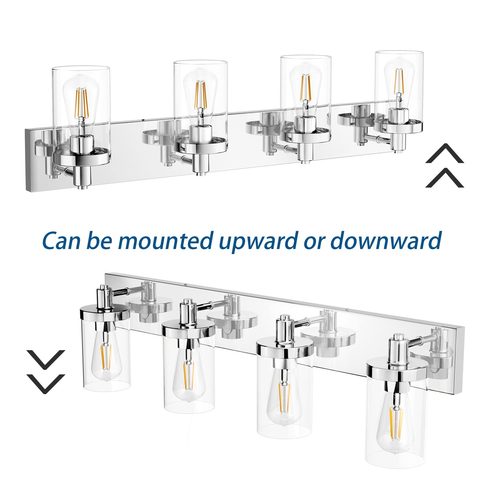 Aipsun Bathroom Vanity Light 4-Light Chrome Aluminum Fixtures with Clear Glass Shade Model 1136