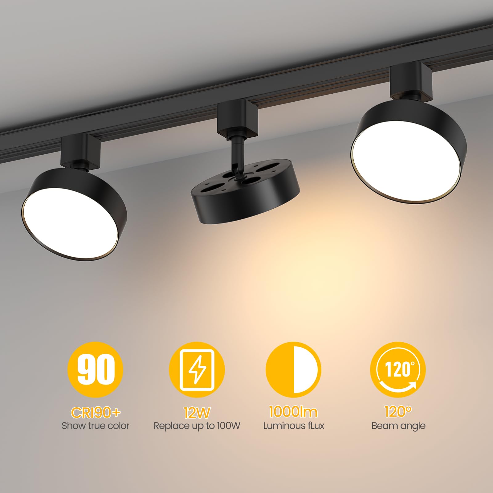 TuyuBEE Dimmable LED Track Lighting Heads, 12W 1000lm, CRI90+ 3000K, H Type, Black, 4 Pack, Aluminum