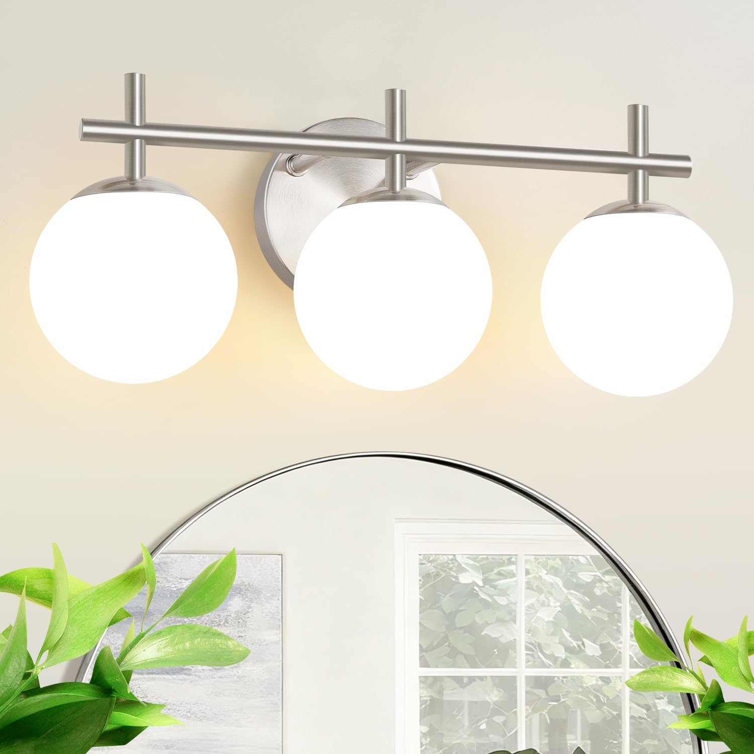 3-Light Bathroom Light Fixtures  Matte Black Vanity Lights For Bathroom With Milky White Glass Ball Shade  18.9 Inch Bathroom Lighting Fixtures Over Mirror  Wall Sconce For Bedroom (Bulb Not Included)