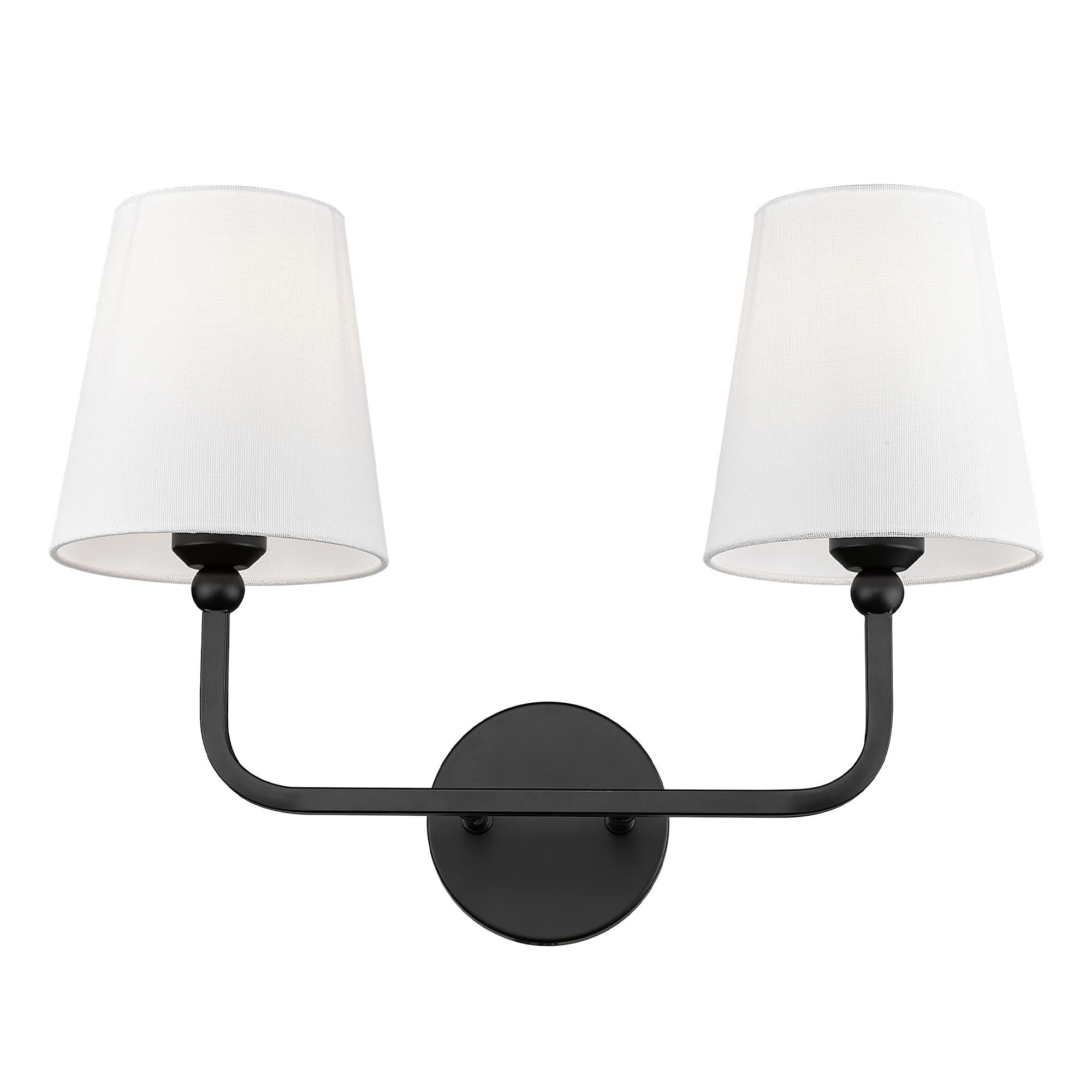 Metwet 2-Light Bathroom Vanity Light Fixtures In Matte Black Finish, Modern Bedside Wall Sconces With Flared White Fabric Shade